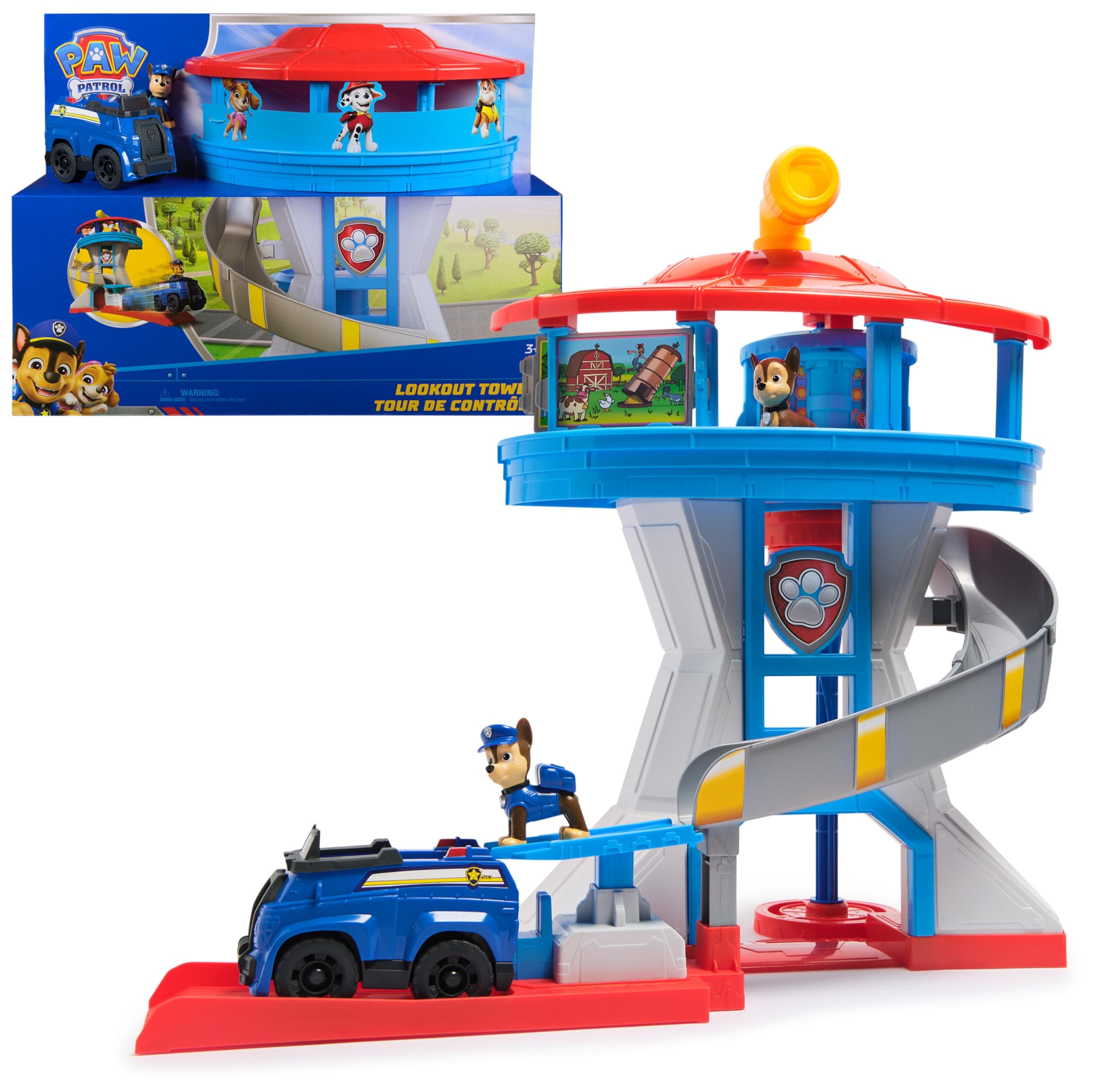 PAW PATROL - Lookout Tower (2025), über 50 cm hoch, Hauptquartier Spielset mit 1 Basis Polizei-Fahrzeug, 2 Chase Figuren und Zubehör, geeignet für Kinder ab 3 Jahren Angebot bei HelloDeals