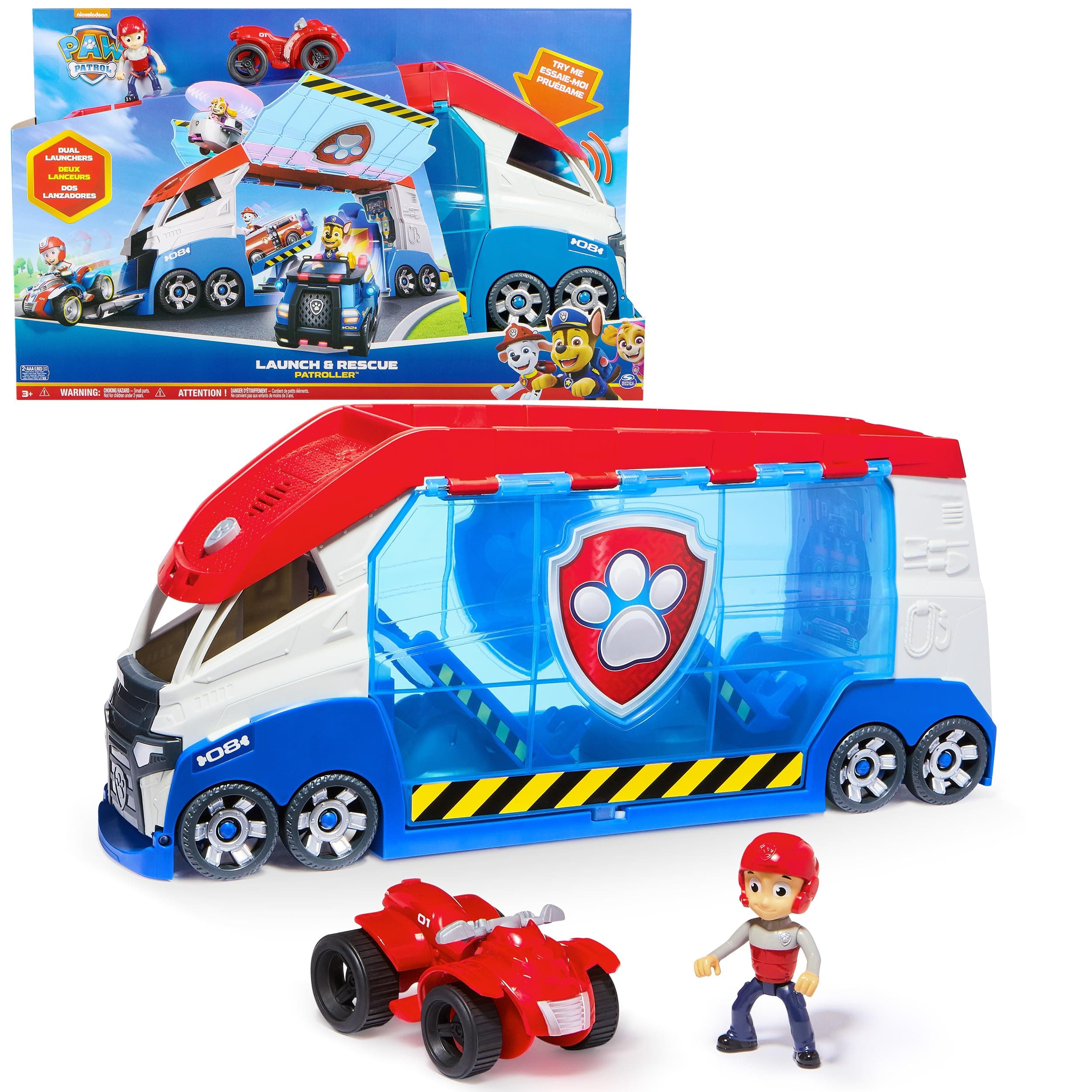Spin Master PAW Patrol - Launch'n Rescue Patroller, Teamfahrzeug 55,8 cm, mit Ryder-Figur und Quad-Basisfahrzeug, Doppel-Startkatapult & Geräuscheffekte, Platz für 6 Fahrzeuge, ab 3 Jahren Angebot bei HelloDeals