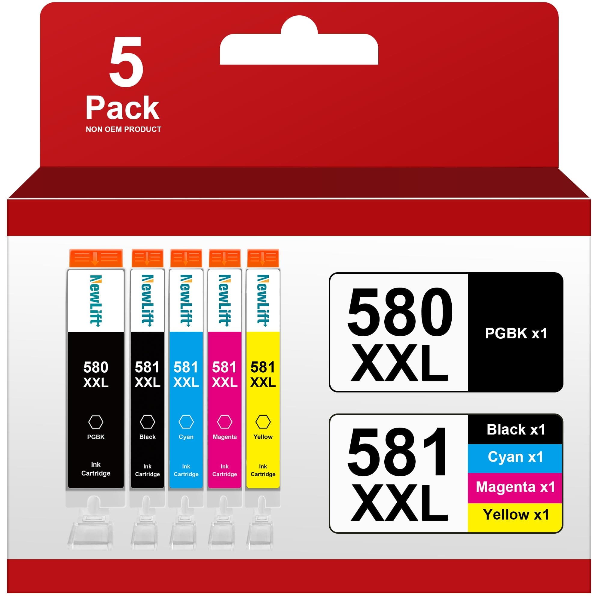 PGI-580 CLI-581XXL Druckerpatronen Kompatibel für Canon 580 581 Patronen Multipack für Canon Pixma TS705 TR8550 TS6150 TR7550 TS6250 TR8500 TS8251 TS6350 (PGBK/C/M/Y/BK，5er-Pack) 580XXL 581XXL 5er-Pack Angebot bei HelloDeals