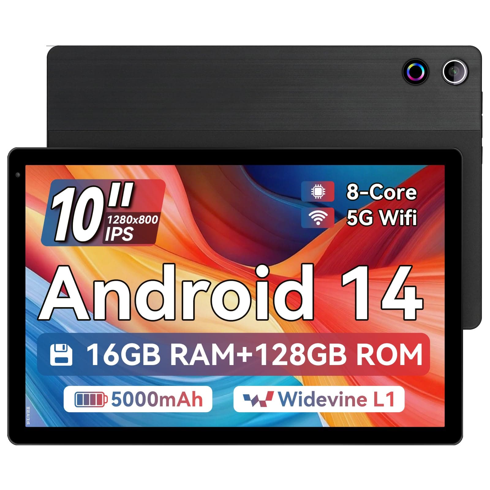 Tablet 10 Zoll (2025), Android 14 Tablet 10.36 Zoll Octa-Core,1280x800 IPS,16GB RAM 128GB ROM 1TB TF, 5G WiFi 6, Bluetooth 5.0, 5000mAh, 5MP+8MP, Widevine L1,Schwarz 10 Zoll Schwarz Angebot bei HelloDeals