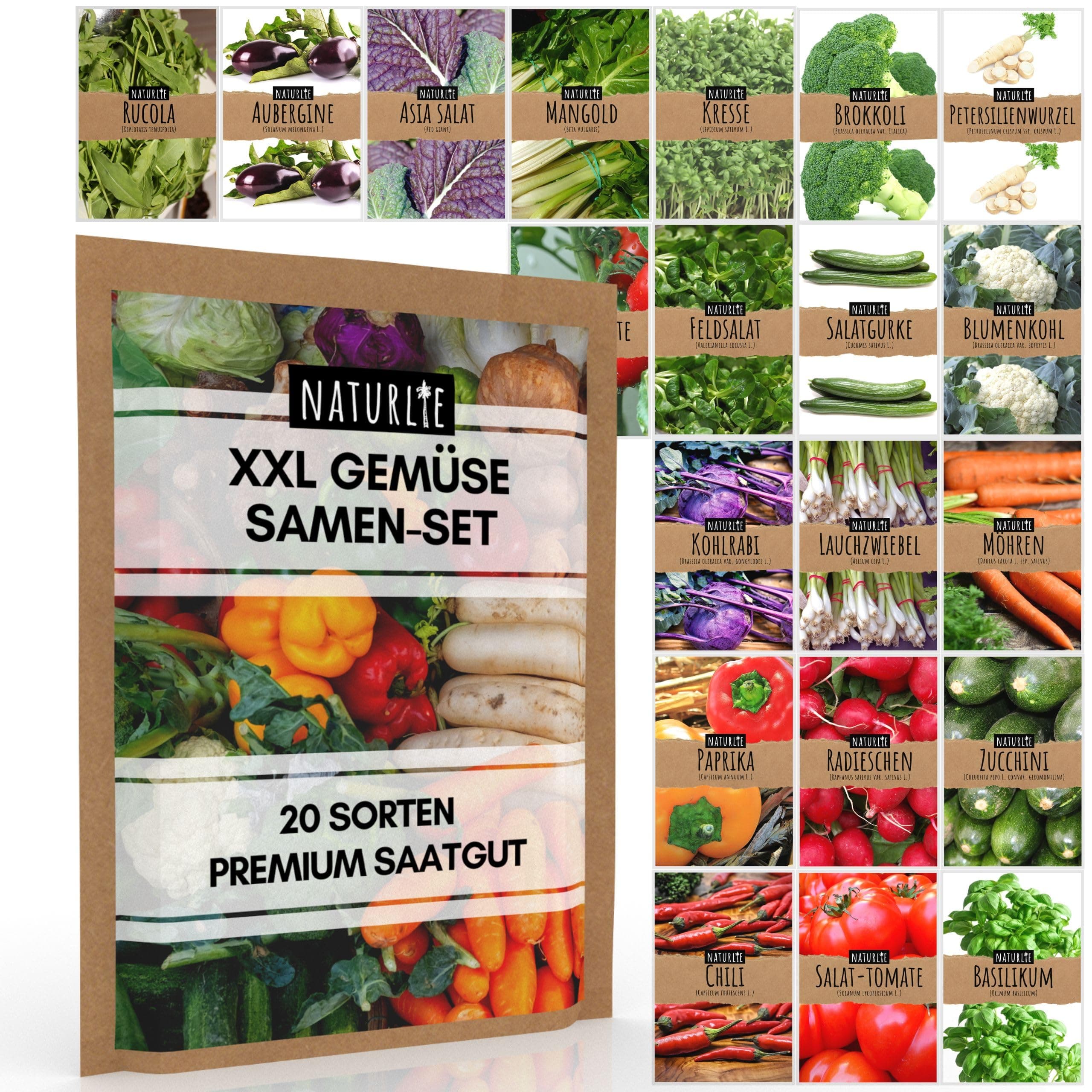 20er Gemüse Samen Set von Naturlie, 20 Sorten Premium Gemüse Saatgut im Gemüseset für den Anbau im Garten, Hochbeet oder Balkon - XXL Gemüsesamen Sortiment - Samenfestes Saatgut! Angebot bei HelloDeals