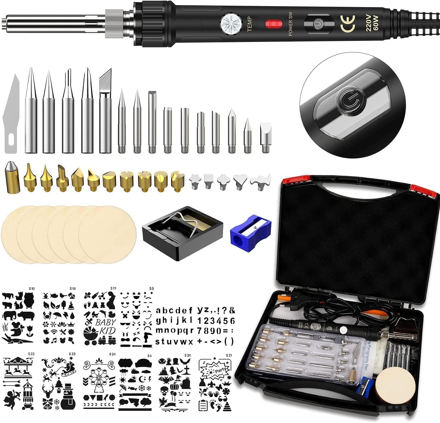 Brandmalerei Lötkolben Set, ockered 52 in 1 Brandmalkolben, 60W Lötstation Temperatur 150 C-450 C Regelbar für Holz, Leder Gravieren, Skulptur Holzbrandmalerei Profi Hobbybastler Angebot bei HelloDeals