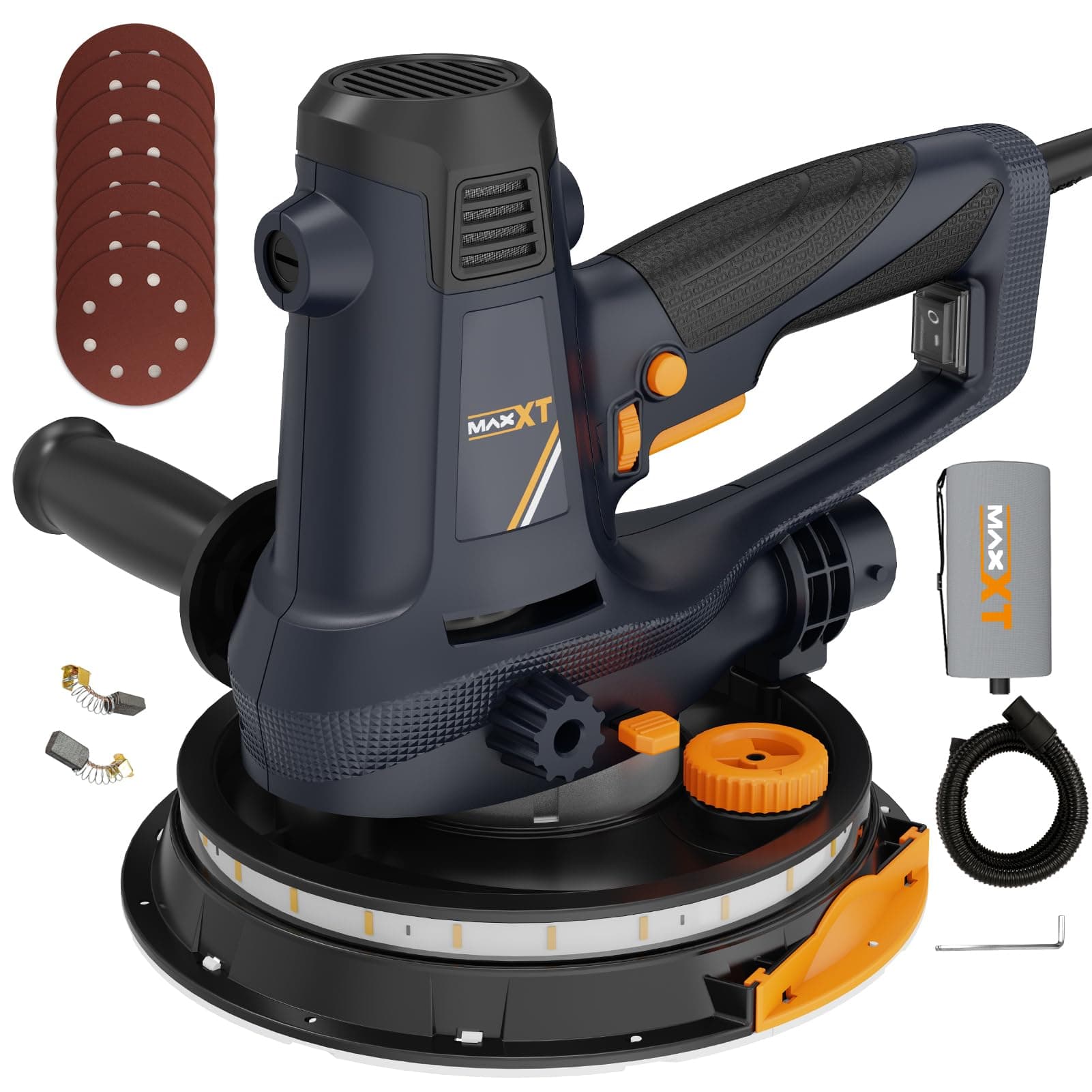 MAXXT Handschleifmaschine für Trockenbau, 810W Elektroschleifmaschine für Wände, 1500-2800RPM variable Geschwindigkeit, einstellbare Absaugung, Grob-/Feinschliff, 8 Stück Schleifscheibn Orange Angebot bei HelloDeals
