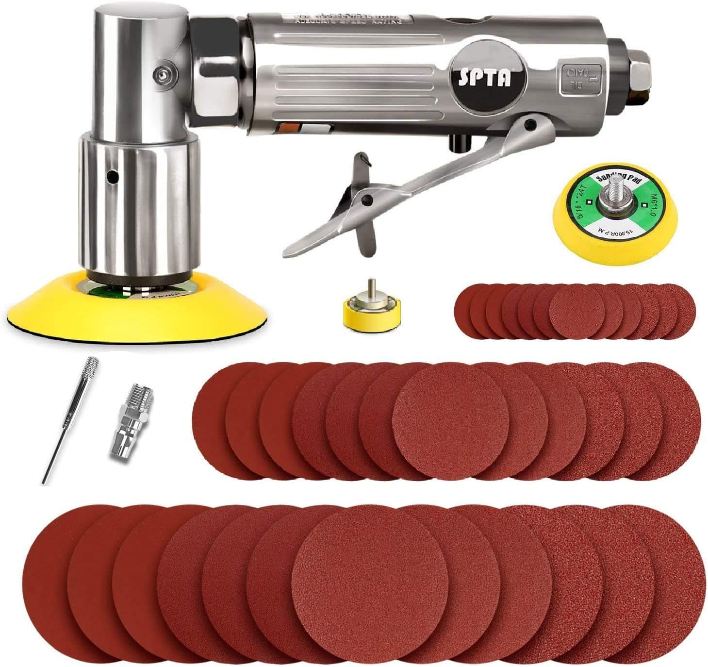 SPTA 80mm Winkelschleifer Mini Druckluft Exzenterschleifer Klett-Schleifteller im Lieferumfang Mit 12tlg 80mm Mix Grit Schleifscheiben -Schleifblätter Schleifpapier Angebot bei HelloDeals