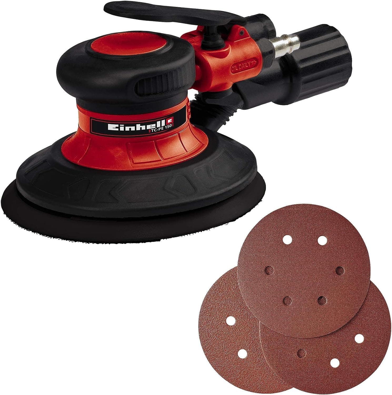 Einhell Druckluft-Exzenterschleifer TC-PE 150 (150 mm Schleiftellerdurchmesser, stufenloser Regulierungshebel, inkl. 6 Schleifpapieren, Stecknippel, Spannschlüssel) Angebot bei HelloDeals