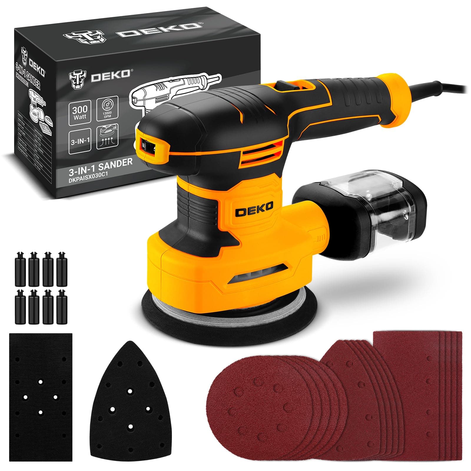 Multischleifer: DEKOPRO Deltaschleifer,Exzenterschleifer 125 mm un Schwingschleifer 3 in 1-6-Speed Electric Schleifmaschine für Holz mit 15pcs Schleifpapier Multischleifer-Gelb Angebot bei HelloDeals