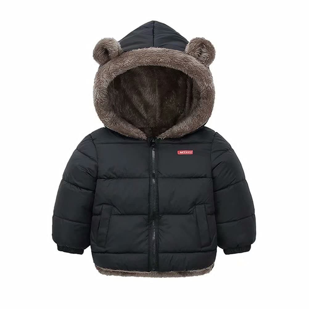 Natashas Baby Kinder Winterjacke Mantel mit Kapuze Jacke Warm Baby Niedlich Plüsch Bärenohren Jungen Mädchen Baumwolljacke 86-92 Schwarz Angebot bei HelloDeals