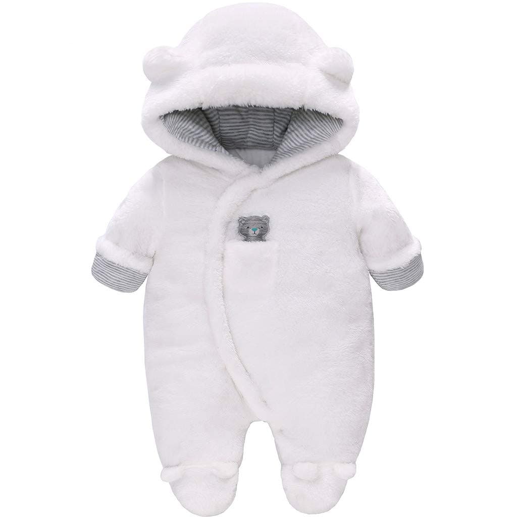 Baby Winter Schneeanzug Baby Strampler, Junge und Mädchen Einteiliger Anzug mit Kapuze, Kleinkind Oberbekleidung Schneeanzug Set Dick und Warm,Weiß 0-3 Monate Angebot bei HelloDeals