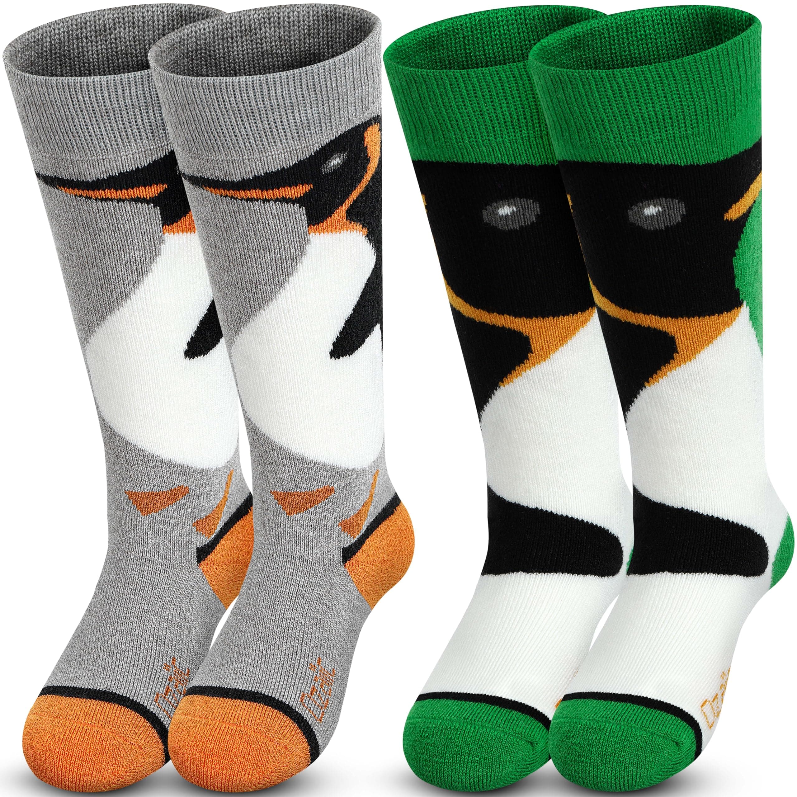 Ozaiic Merino Wolle Skisocken Kinder, Thermosocken Warme Wintersocken für Mädchen & Jungen, Dicke Sportsocken Kniestrümpfe Skistrümpfe zum Skifahren und Snowboarden 21-27 2 Paar-Grau/Grün Angebot bei HelloDeals
