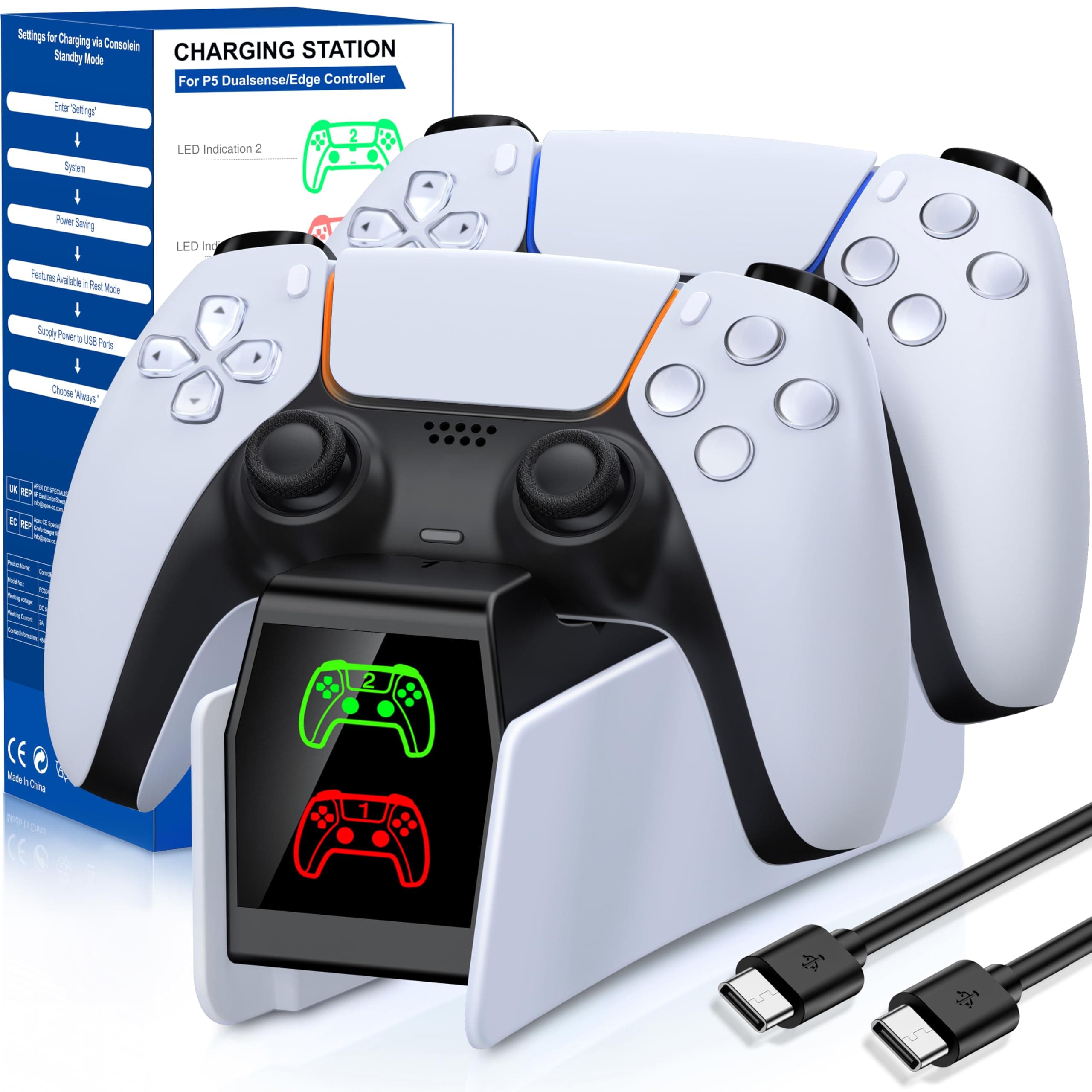 PS5 Controller Ladestation, PS5 Ladestation mit 2 Std Schnelllade/LED-Anzeige, PS5 Controller Spiele Zubehör für PlayStation 5 Controller/Edge Controller Angebot bei HelloDeals