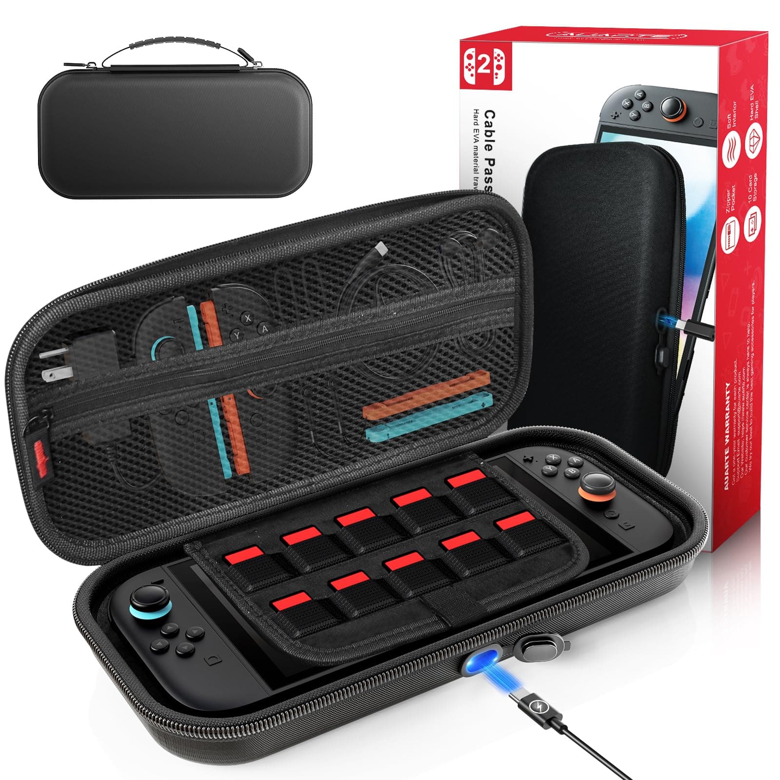 Auarte [Ladung Innen] Tragetasche für Nintendo Switch 2 (2025)/ Alle Switch 1 Konsole, Harte Tragbare Eva Reise-Tasche für Nintendo Switch Zubehör Skins und 10 Spielkarten (Kabel Nicht Enthalten) Schwarz Angebot bei HelloDeals