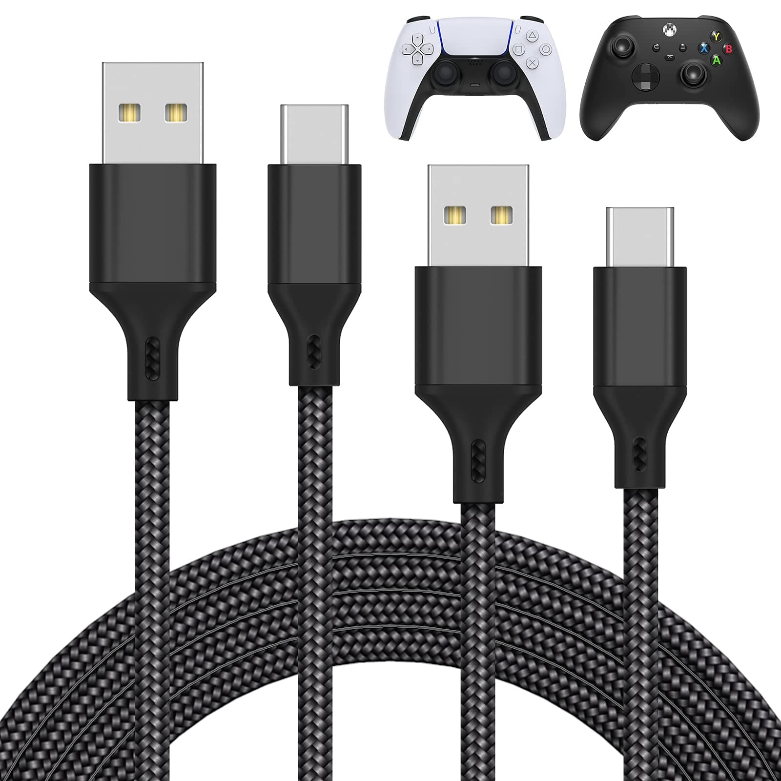 MENEEA 2 Pack 10FT Ladegerät Ladekabel für PS5 Controller/für Xbox Series X/Xbox Series S Controller, Ersatz Ladegerät Kabel Nylon Geflochten Type-C Ports Zubehör für Nintendo Switch Schwarz Angebot bei HelloDeals