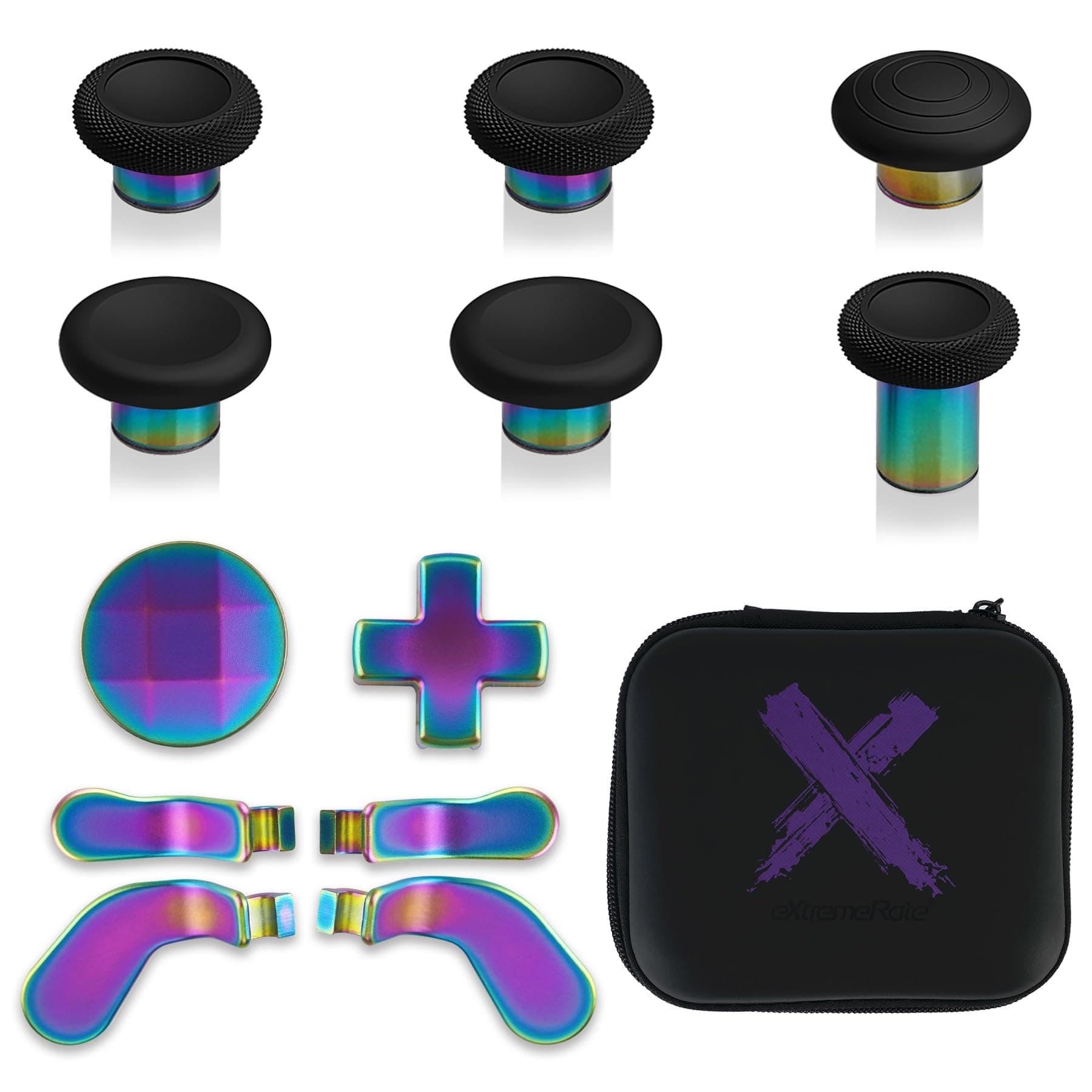 eXtremeRate 13 in 1 Metall Tasten Set für Xbox Elite Series 2 Controller, Megnetic Thumbsticks/D-Pad/Trigger Paddles&Tragtasche Zubehör für Xbox Elite Series 2-Core Modell 1797-Schwarz&Aura Blau Lila Schwarz& Metallic Regenbogen-Aura-Blau Lila Angebot bei HelloDeals