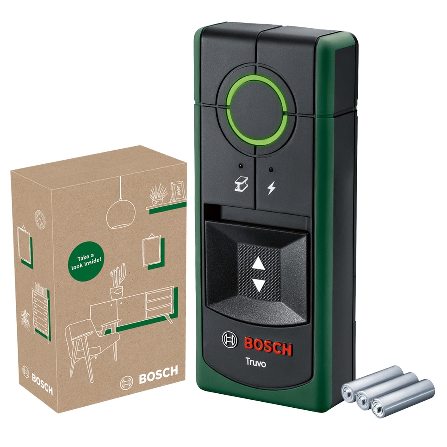 Bosch Ortungsgerät Truvo der 2. Generation (einfache Ein-Knopf-Bedienung, einfaches Orten von stromführenden Kabeln und Metallobjekten, Wandscanner bis 70mm, im E-Commerce Karton) Truvo II (Neu) Angebot bei HelloDeals