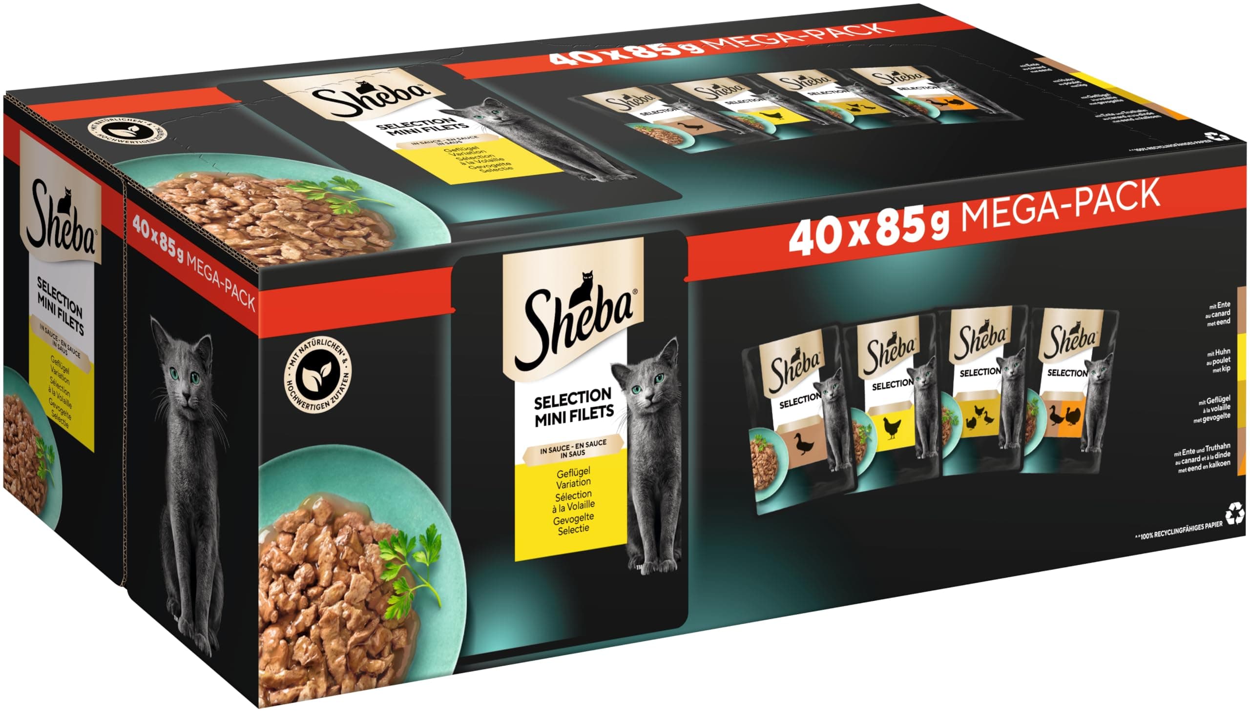 SHEBA Adult Katzenfutter nass - 40x85g Portionsbeutel - Geflügel Variation in Sauce - Nassfutter für Katzen - 1 Großpackung 3.4 kg (1er Pack) Angebot bei HelloDeals