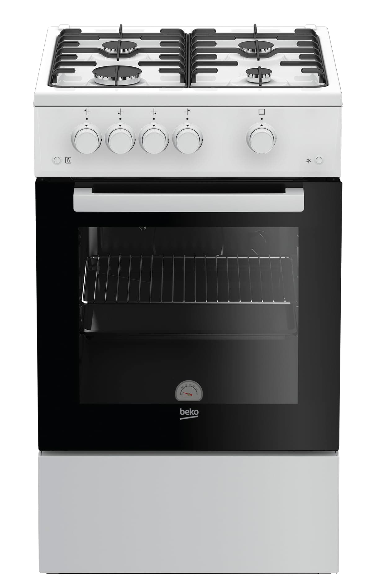 Beko FSG52010FW Freistehender Gasherd, Gasbackofen mit Gaskochfeld, 50 cm, 4 Kochzonen, Gasbackofen mit Elektrozündung und Innentemperaturanzeige, herausnehmbares Innenglas, Weiß Angebot bei HelloDeals