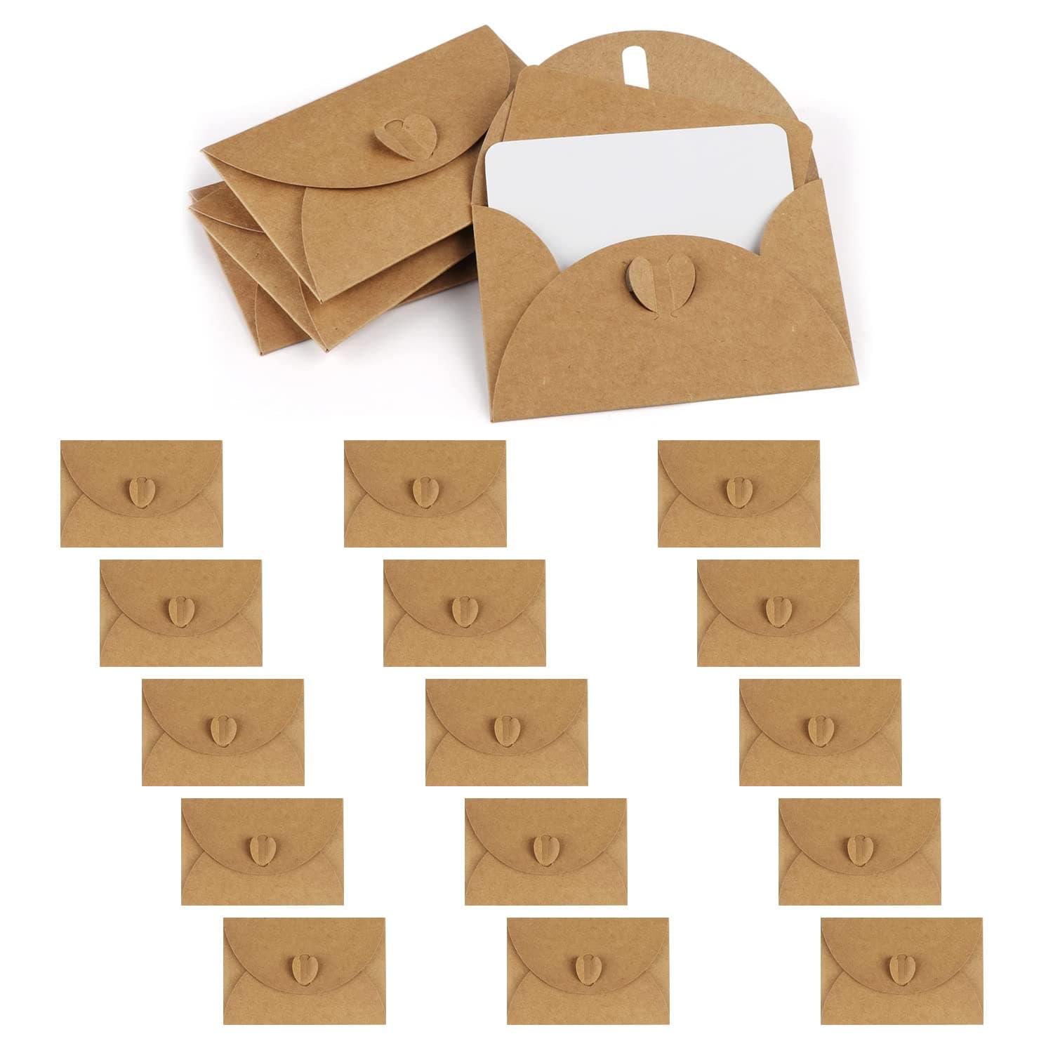 15 Kraftpapier Umschläge mit 15 Blanko Papier Karten, Mini Briefumschläge mit Herz Verschluss für Geschenkkarten DIY Graffiti Angebot bei HelloDeals