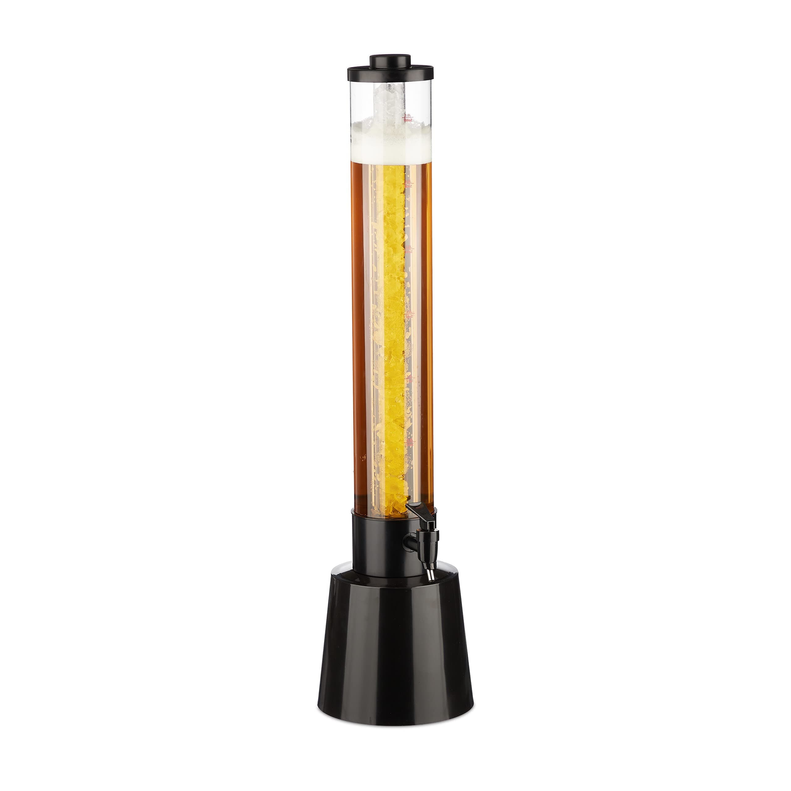 Relaxdays Biersäule mit Zapfhahn, 3 l, Getränkespender mit Kühlung, Biertower Garten, Zapfsäule, transparent/schwarz Angebot bei HelloDeals