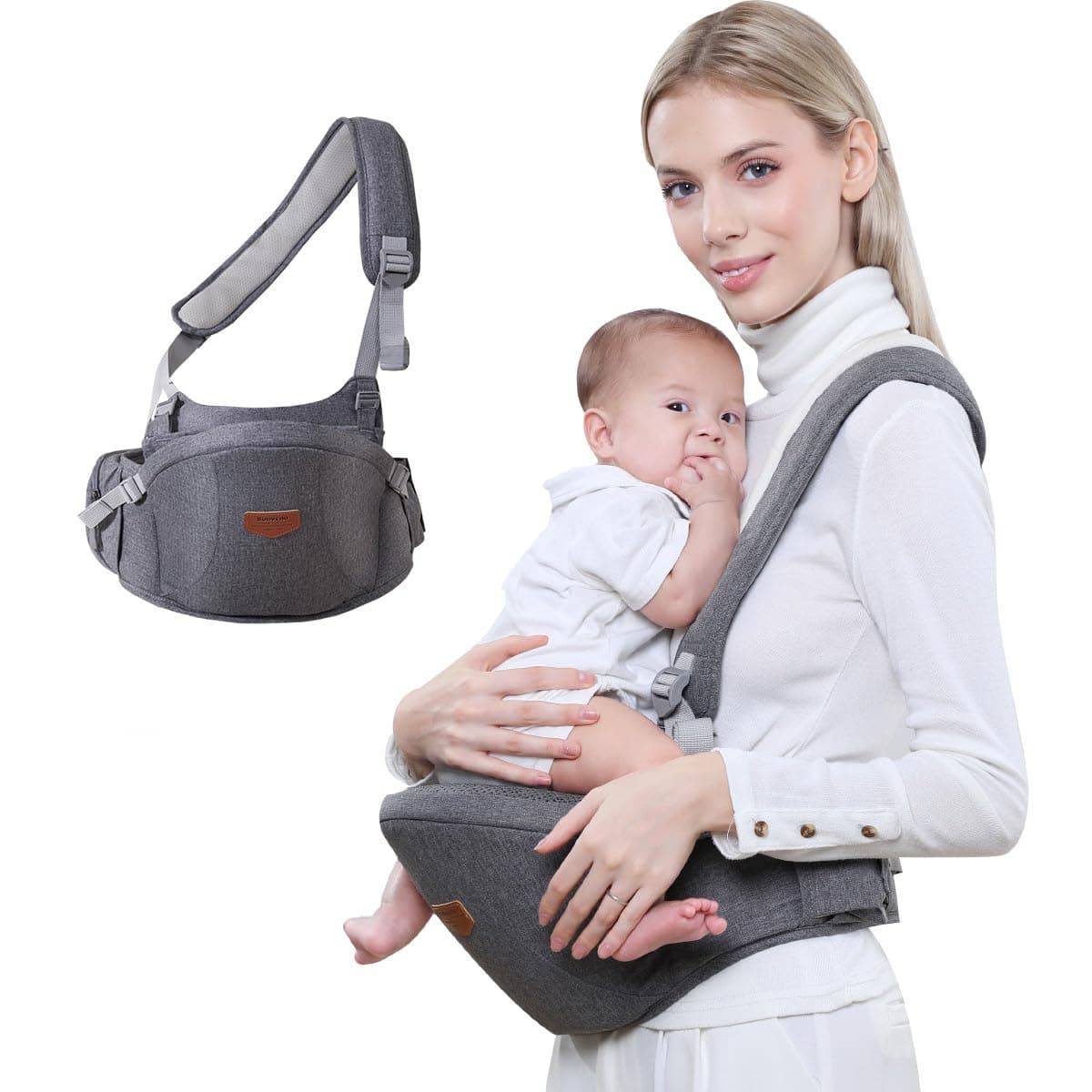 SUNVENO hüftsitz baby träger Hüftsitz mit Gurt und Tasche babytrage hüftsitz Hüfthocker Praktische Vordertrage für 0-20 kg (GrauSchultergurte) Grau(Schultergurte) Angebot bei HelloDeals