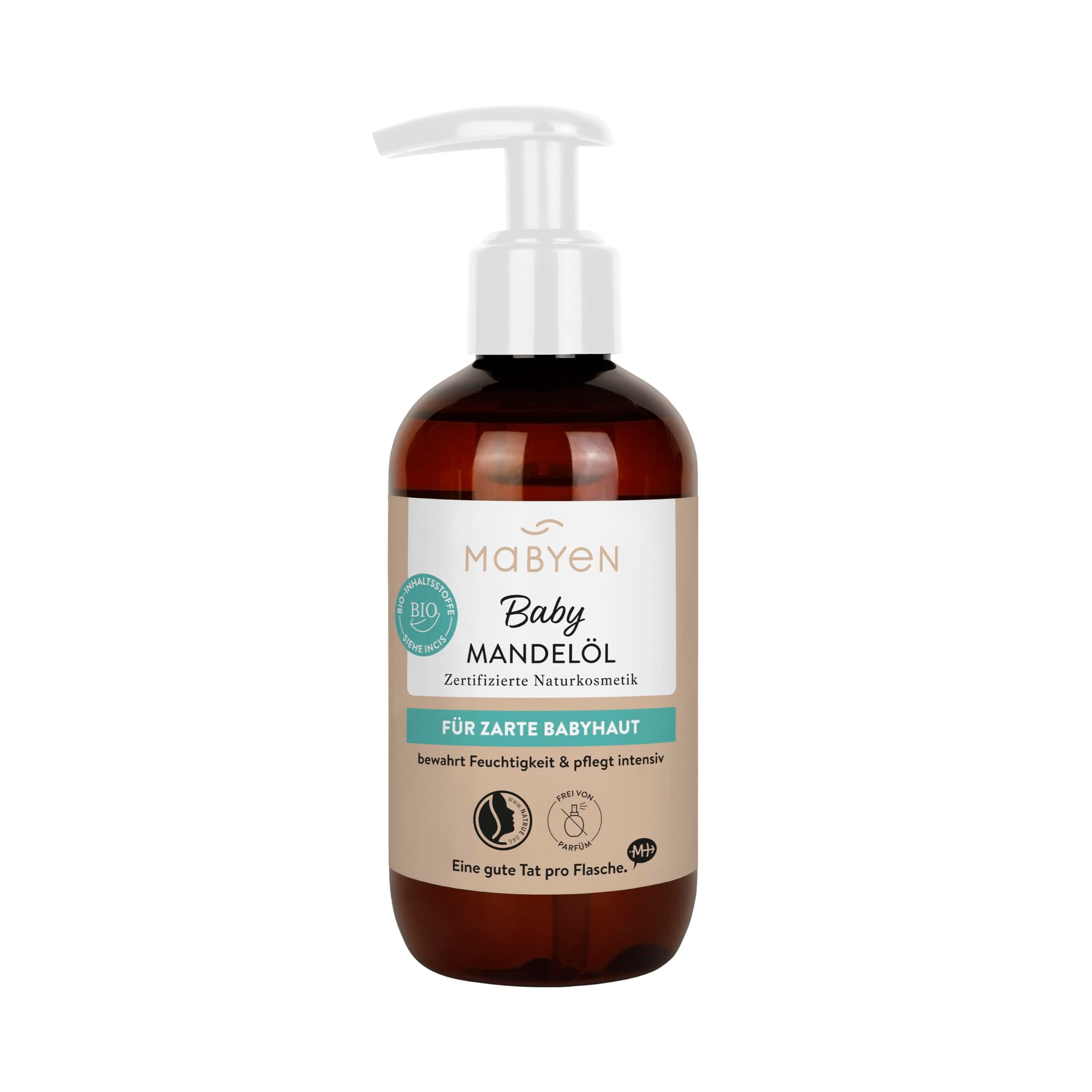 MABYEN Bio Mandelöl 200ml | Vegan, Parfümfrei, Naturkosmetik – ideal zur Babypflege und als Massageöl – in praktischer Pumpflasche – Stärkt Bindung neutral Angebot bei HelloDeals