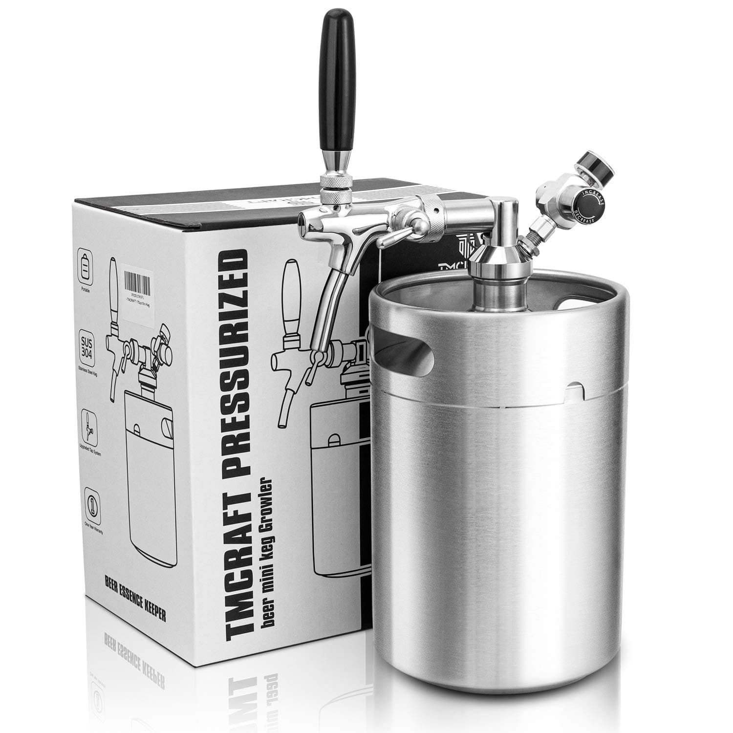 TMCRAFT 5Liter (170oz) Minifass Growler, Edelstahl-Druckfass-Kit-System mit einstellbarem Hahn kann Getränke für Hausbrauerei, handwerkliche Biere und Fassbier frisch und kohlensäurehaltig Angebot bei HelloDeals