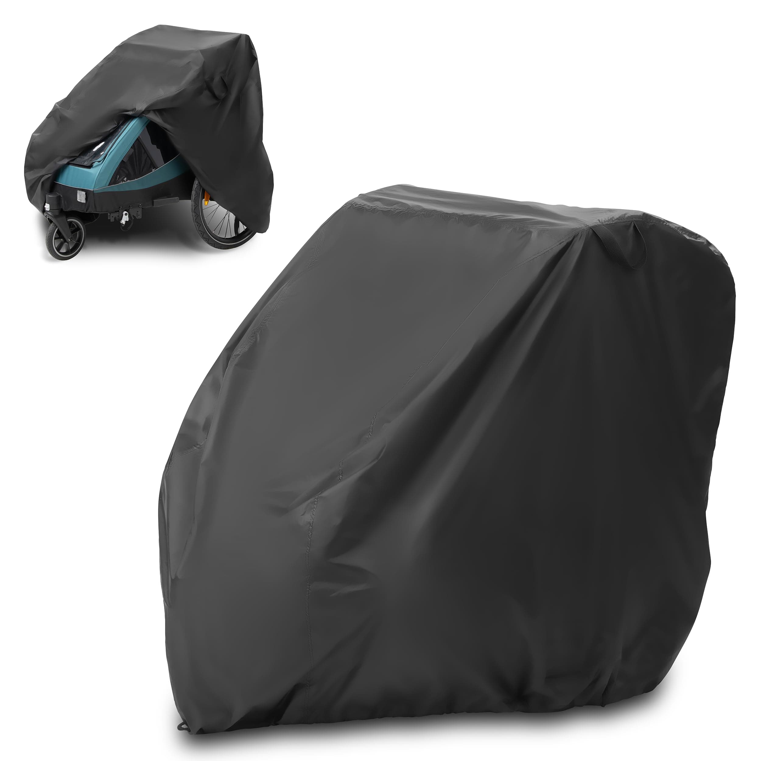 Abdeckung für Fahrradanhänger | Universal Faltgarage für Anhänger (kompatibel mit Thule, Croozer, Qeridoo, Tiggo UVM.) | wasserdichte Plane mit Tasche und Öffnung für Fahrrad-Schloss - Schwarz Angebot bei HelloDeals