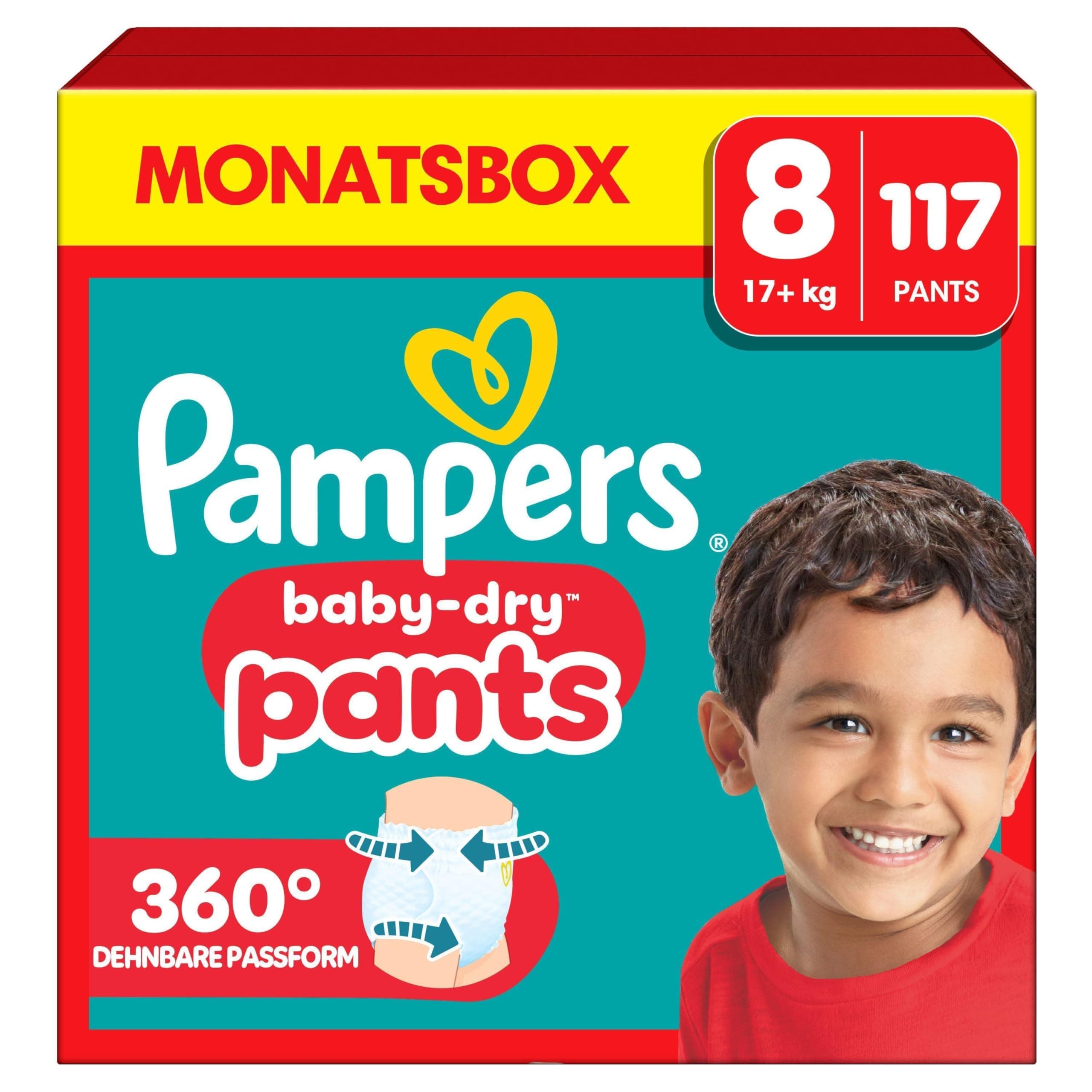 Pampers Baby-Dry Pants Größe 8, 117 Windeln, 17kg+, 360° Passform hilft, Auslaufen zu verhindern Größe 8 (117 Stück) NEU Angebot bei HelloDeals