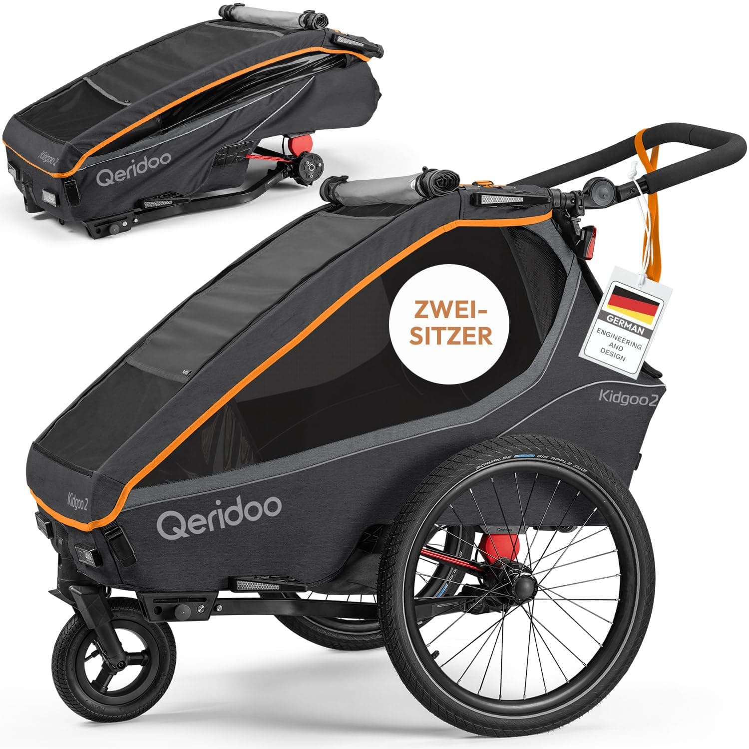Qeridoo Kidgoo 2 FIDLOCK Edition | Kinderfahrradanhänger 2 Kinder | Fahrrad Anhänger mit Federung & FIDLOCK Gurtsystem | Jogger Kinderwagen | Fahrradanhänger klappbar | Kinderbuggy 45L | Bike Trailer Angebot bei HelloDeals