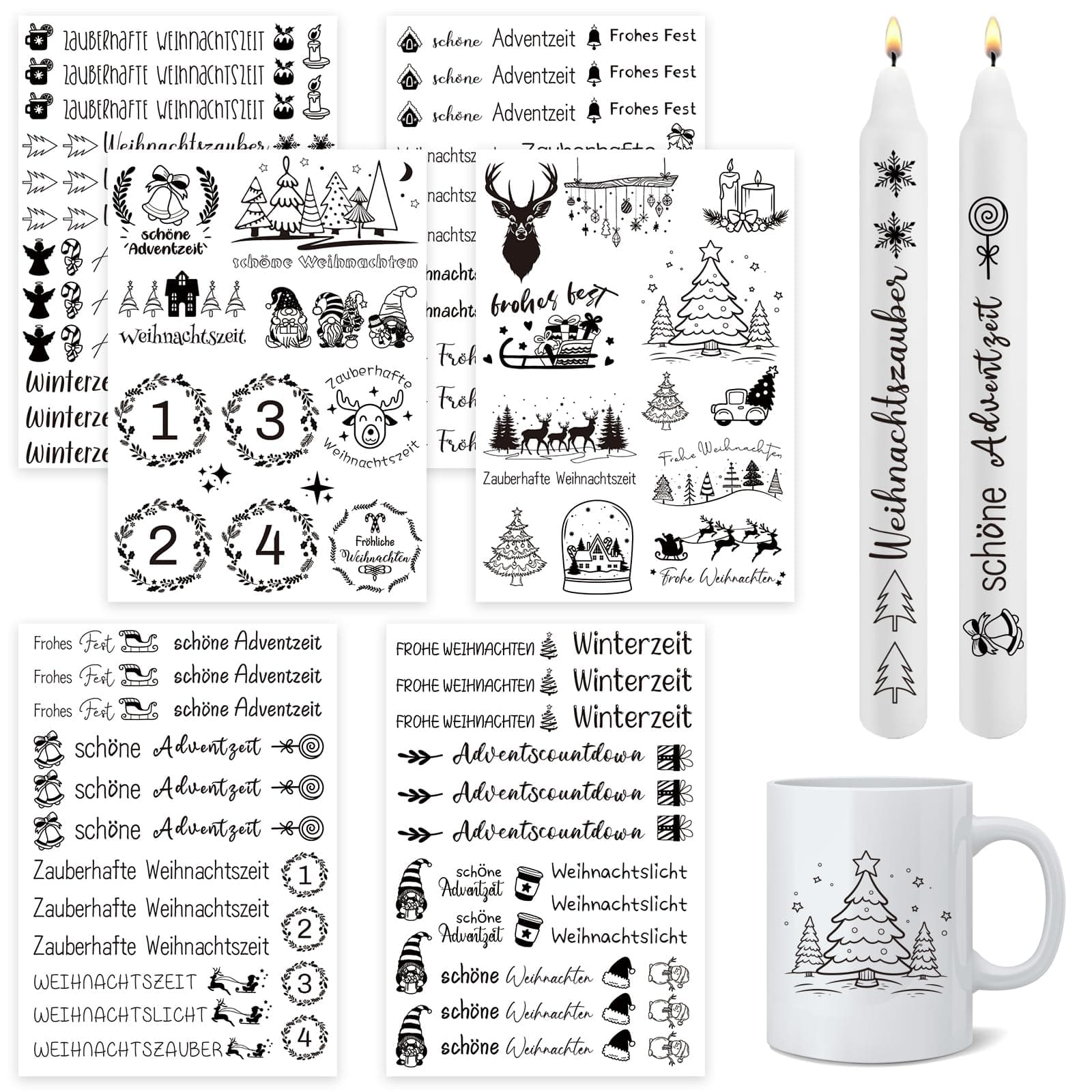 6 Stück Kerzentattoos Weihnachten - Rub on Sticker Weihnachten für Weihnachtskerzen & Keramik - Wasserschiebefolie zum Selbergestalte Angebot bei HelloDeals
