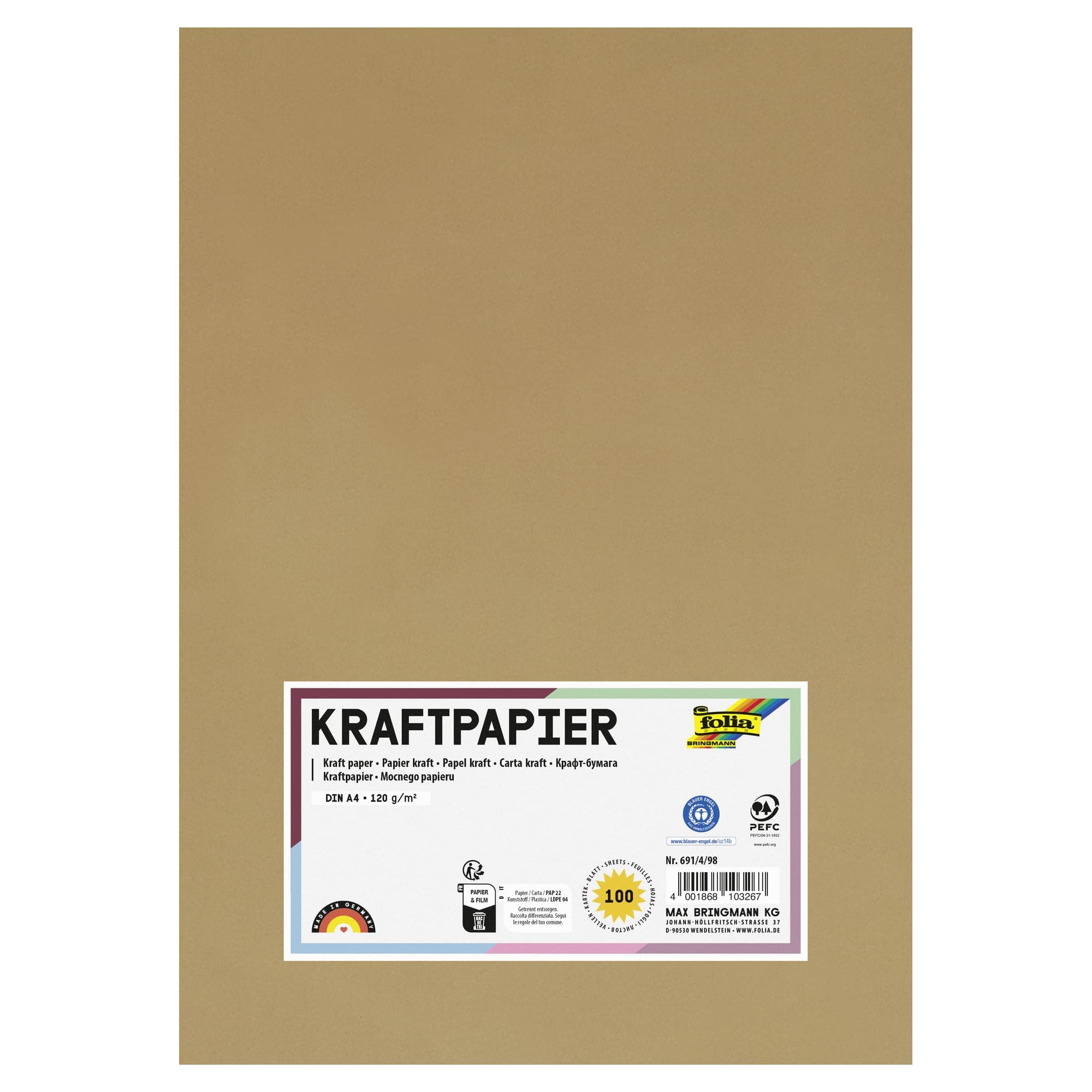 folia 691/4/98 - Kraftpapier natur, 120 g/m², DIN A4, 100 Blatt, zum individuellen Basteln und Gestalten von Grußkarten, Einladungen, Tischkarten, uvm. Angebot bei HelloDeals