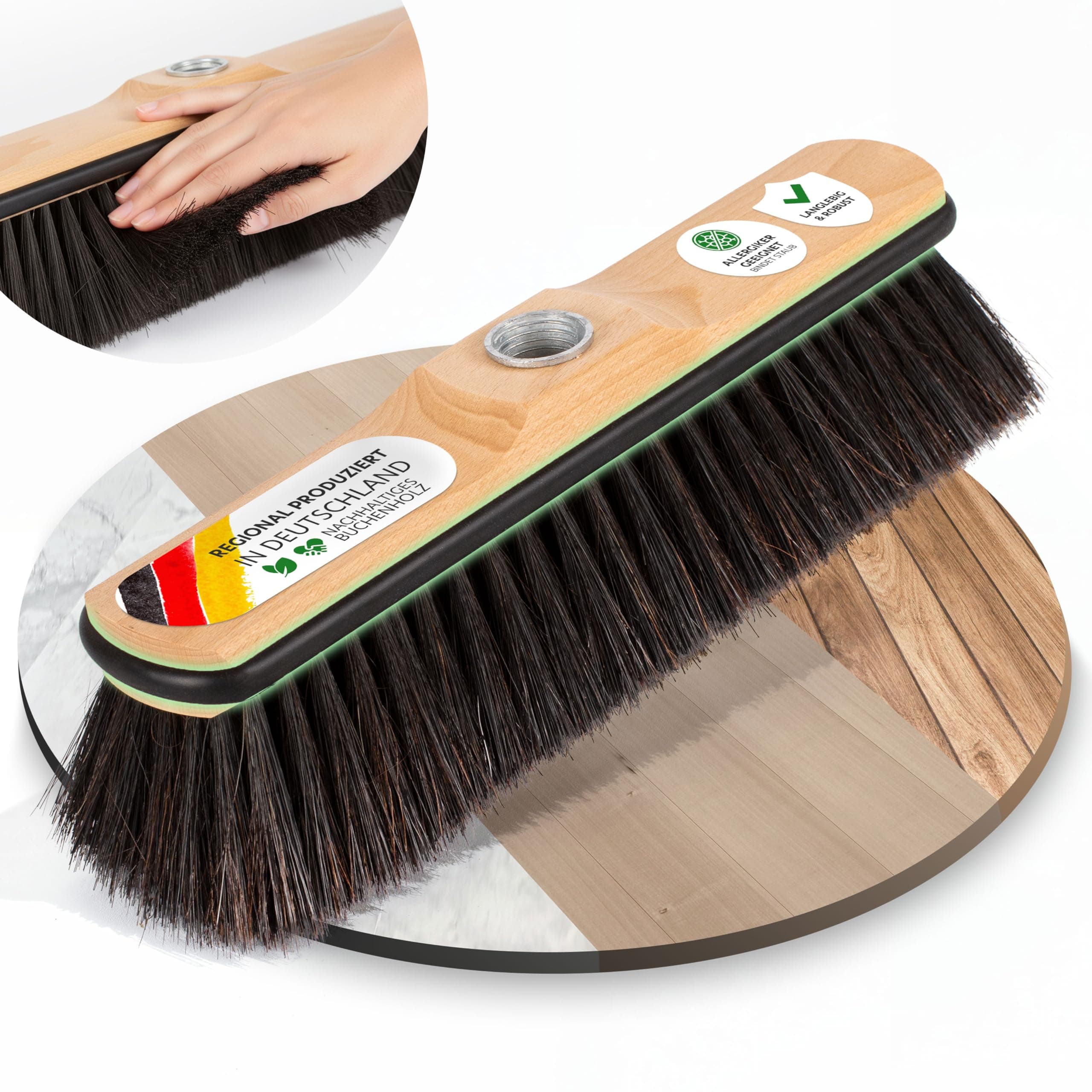 Premium Besen ohne Stiel Rosshaar mit Kantenschutz 28cm, extra staubbindend durch hochwertige Rosshaarmischung, Zimmerbesen, Kehrbesen ohne Besenstiel, Rosshaarbesen, Made in Germany Besen 28cm mit Kantenschutz Angebot bei HelloDeals