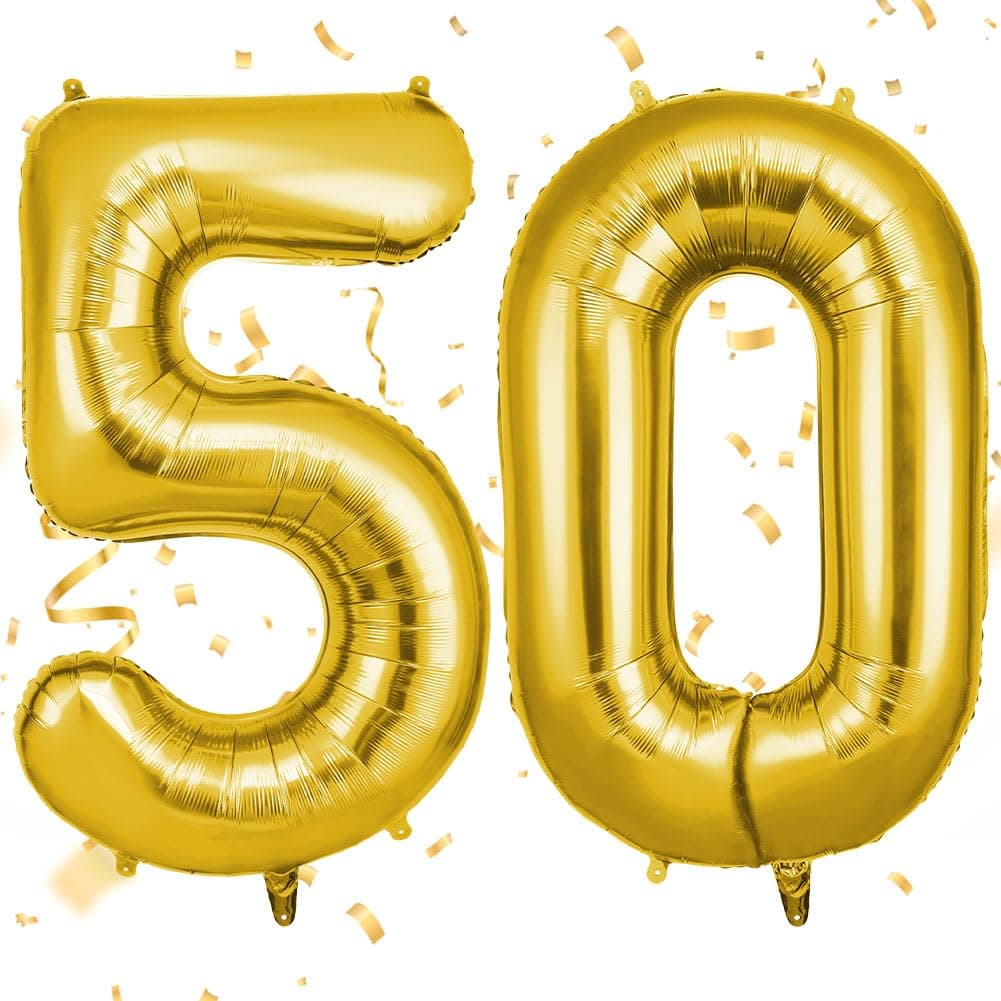 OFFCUP Zahlen Luftballon Gold, Folienballon Zahl 50, 40 Zoll Helium Ballons Geburtstagsdeko Mädchen Junge Kindergeburtstag Party Deko Ballon Zahl Deko zum Geburtstag Silvester Deko Neujahr Deko Gold 50 Angebot bei HelloDeals