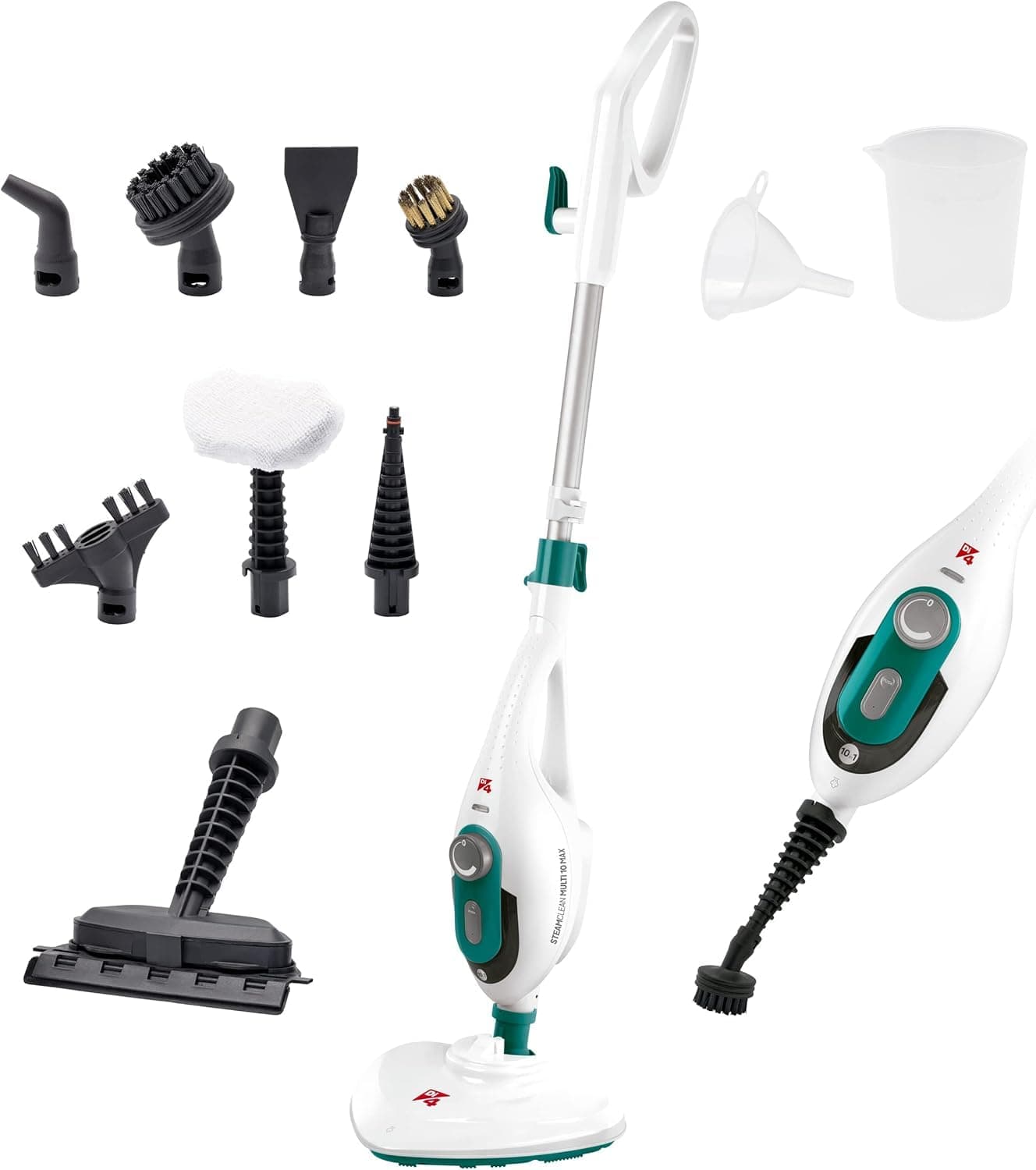 Di4 Dampfreiniger Steamclean Multifunktion 10 in 1, 1500W, Reiniger Handgerät und Dampfmop, Düsen und Mikrofaserbezug, für alle Böden, ideal für Teppich, ECO-Reinigung, Amazon-Exklusiv Multi 10 Max Angebot bei HelloDeals