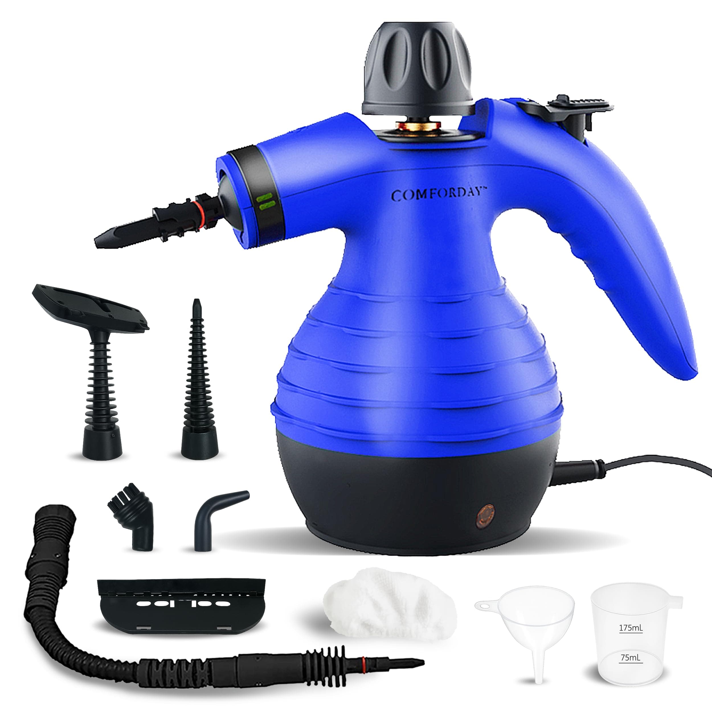 Comforday Mehrzweck-Dampfreiniger mit 9-teiligem Zubehör, druckbeaufschlagter Handdampfreiniger, perfekt für Fleckenentfernung, Vorhänge, Autositze, Boden, Badezimmer Blau Angebot bei HelloDeals