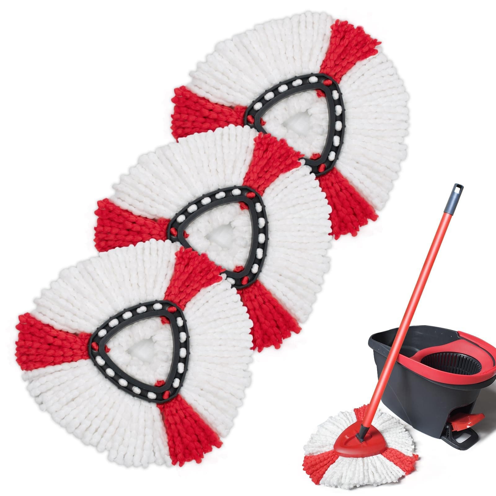 3 Stück Moppköpfe Kompatibel,Mikrofaser Wischmopp Ersatzköpfe,Wischmop Ersatzbezug,Mikrofaser Wischmob,für Vileda Turbo Sets,EasyWring&Clean Bodenwischer,Alle Böden Rot und Weiß Angebot bei HelloDeals