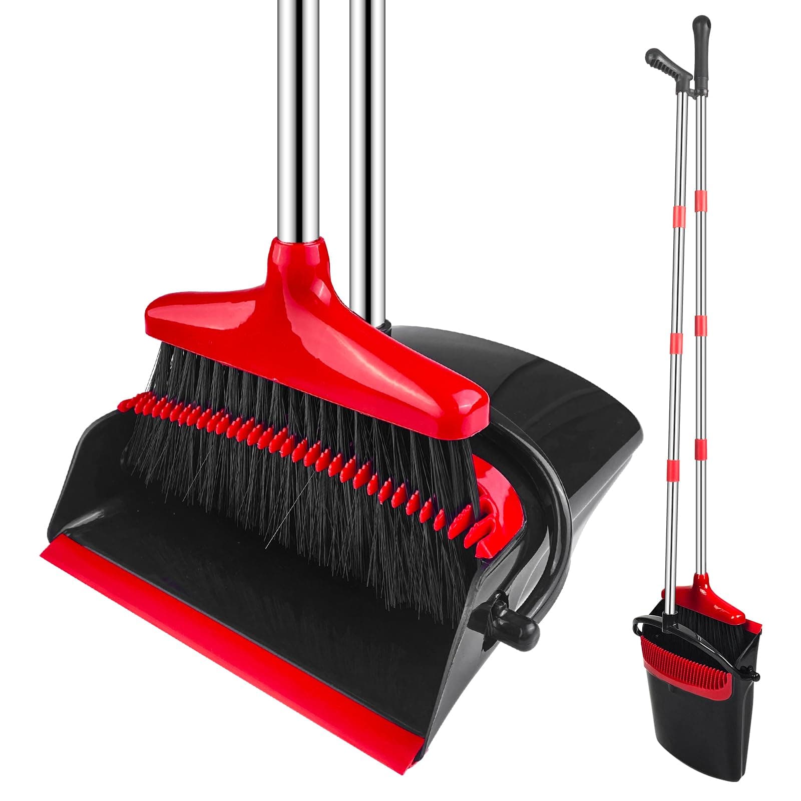 Besen und Kehrschaufel Set, Kehrgarnitur Mit Kamm, Aufrechter Kehrmaschine und Kehrschaufel Combo, Kehrset Classic, Klappbarer Kehrschaufel, für Vorzelt, Haus, Büro, Lobby, Terrasse Angebot bei HelloDeals