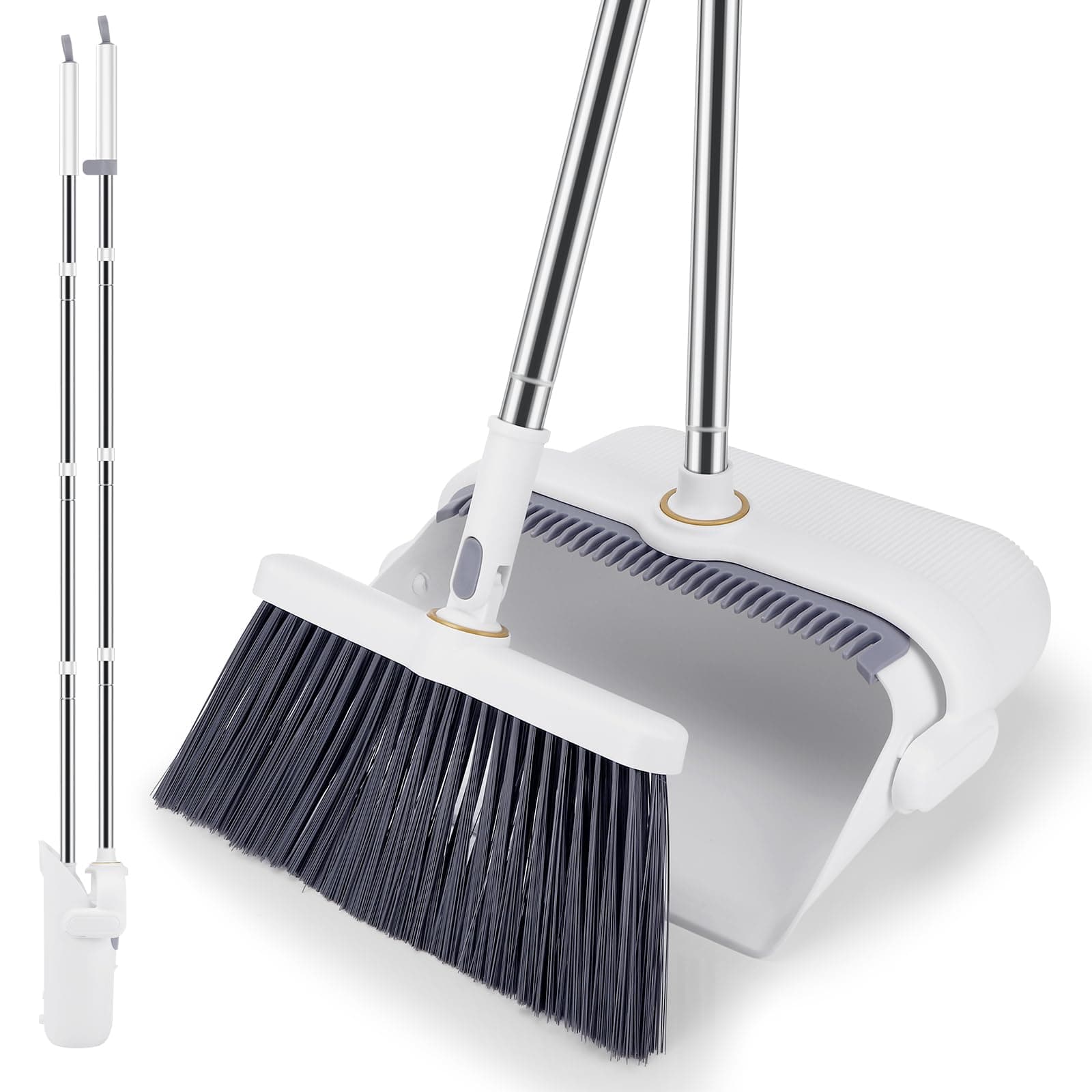 Besen und Kehrschaufel Set, Aufrechter Kehrmaschine und Kehrschaufel Combo, Abnehmbares Besen und Schaufel für die Haushaltsreinigung (A) (Weiß) Angebot bei HelloDeals