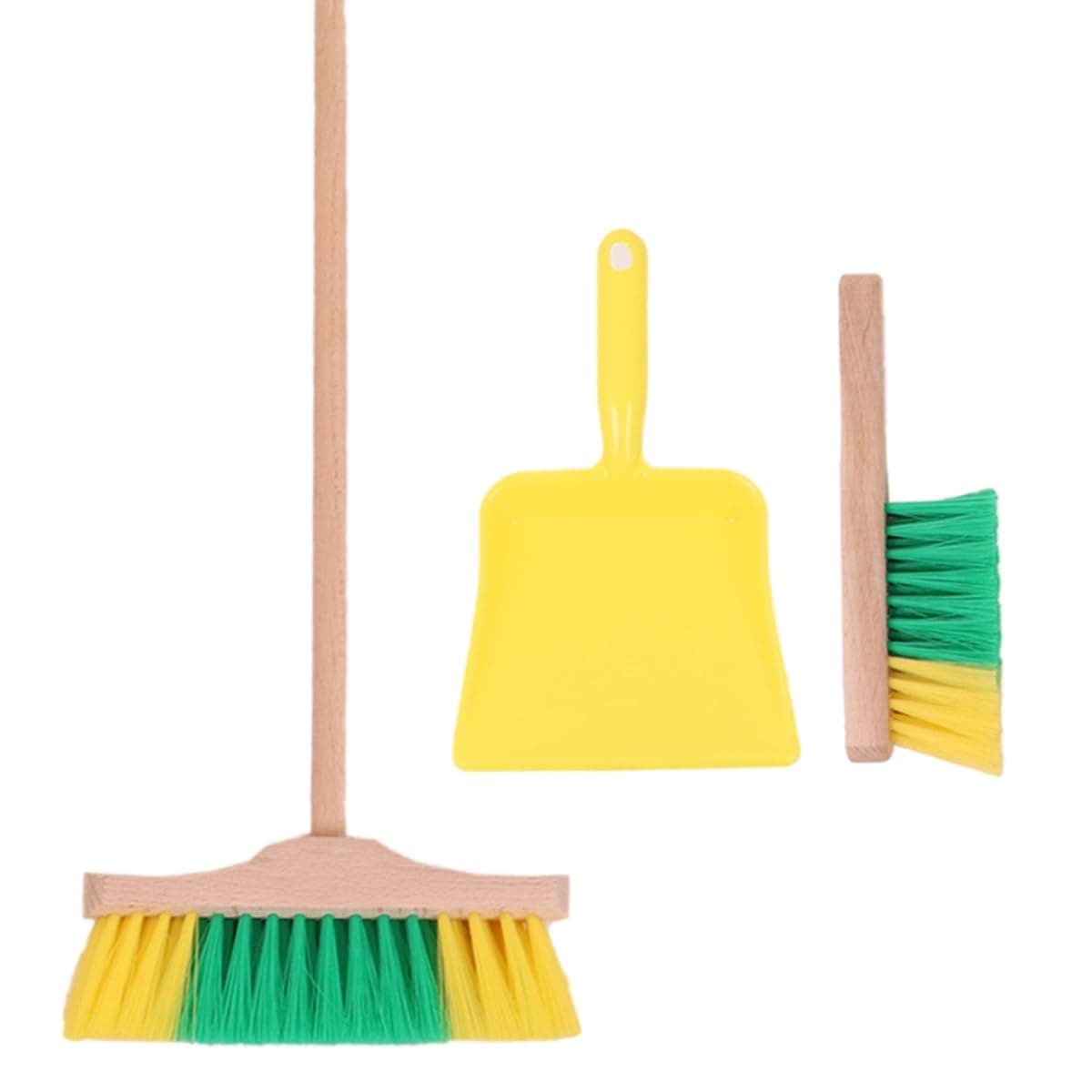 Kinderbesen Set aus Holz | Handfeger und Schaufel | Farbenfrohes Reinigungs-Set für Kinder | Gelb-Grün Angebot bei HelloDeals