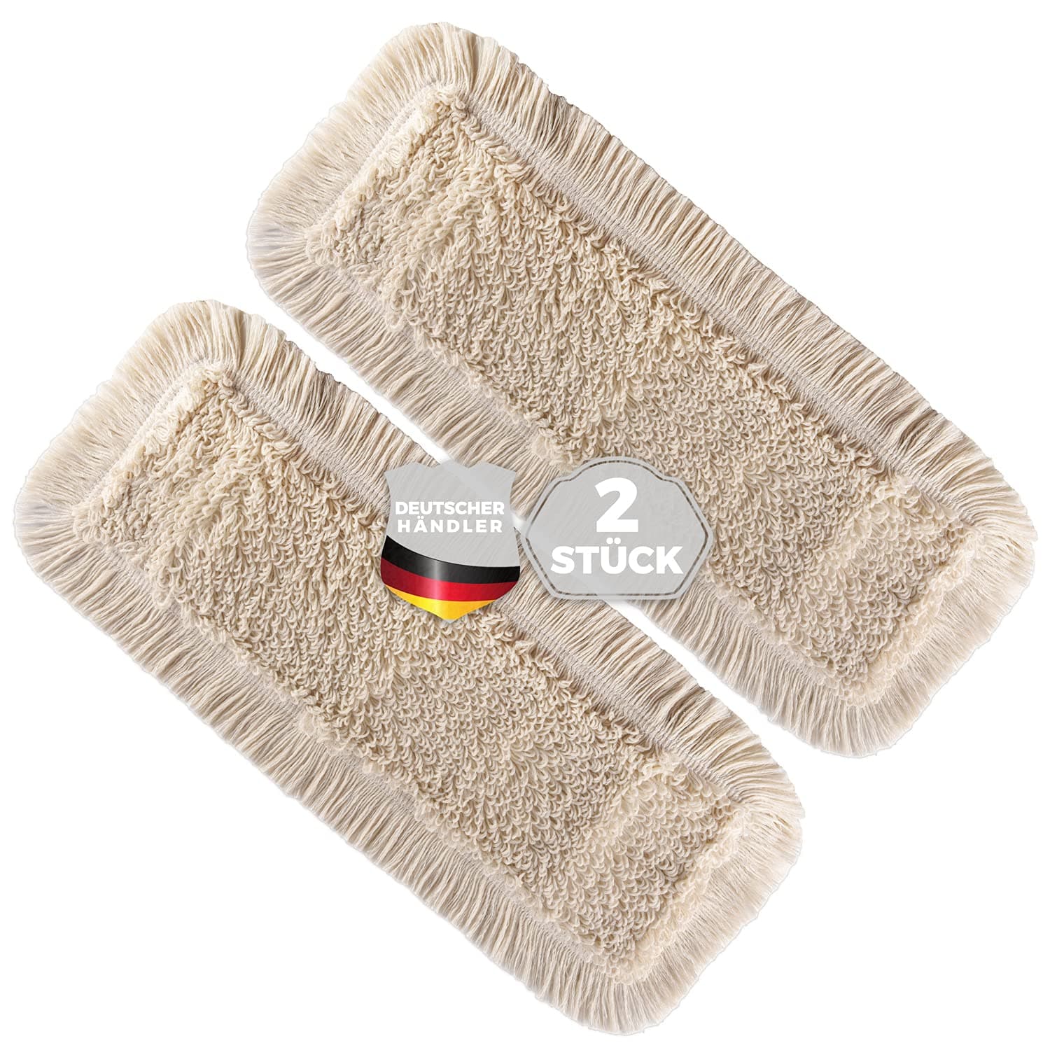 Wischmopp-Bezug (2x, 40cm) - Bodenwischer-Wischbezug zur Echtholz Trocken- & Nass-Bodenpflege - Bodenwischer-Bezug für Parkett-Dielen, Laminat & Fliesen - Hochwertiger Wischer-Bezug Beige Angebot bei HelloDeals