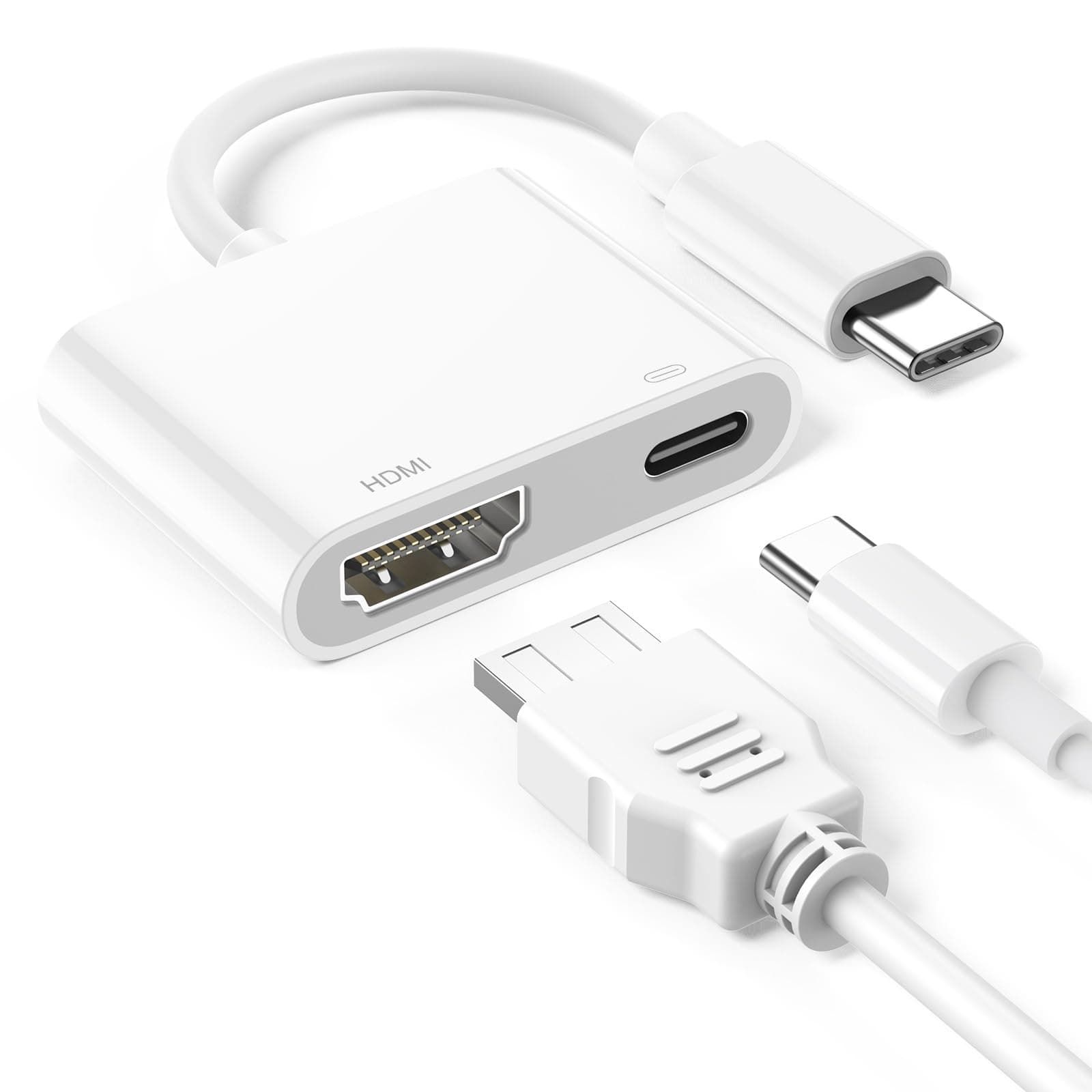 USB C auf HDMI, 100W USBC HDMI Adapter 2-in-1 Hub für iPhone 16/15 Pro Max/iPad, Samsung Galaxy S24 S23 S22 S21 S20 Plus Ultra/Tablet/Laptop/TV/Monitor/Projektor 4K Video und Audio Digital AV Adapter Angebot bei HelloDeals