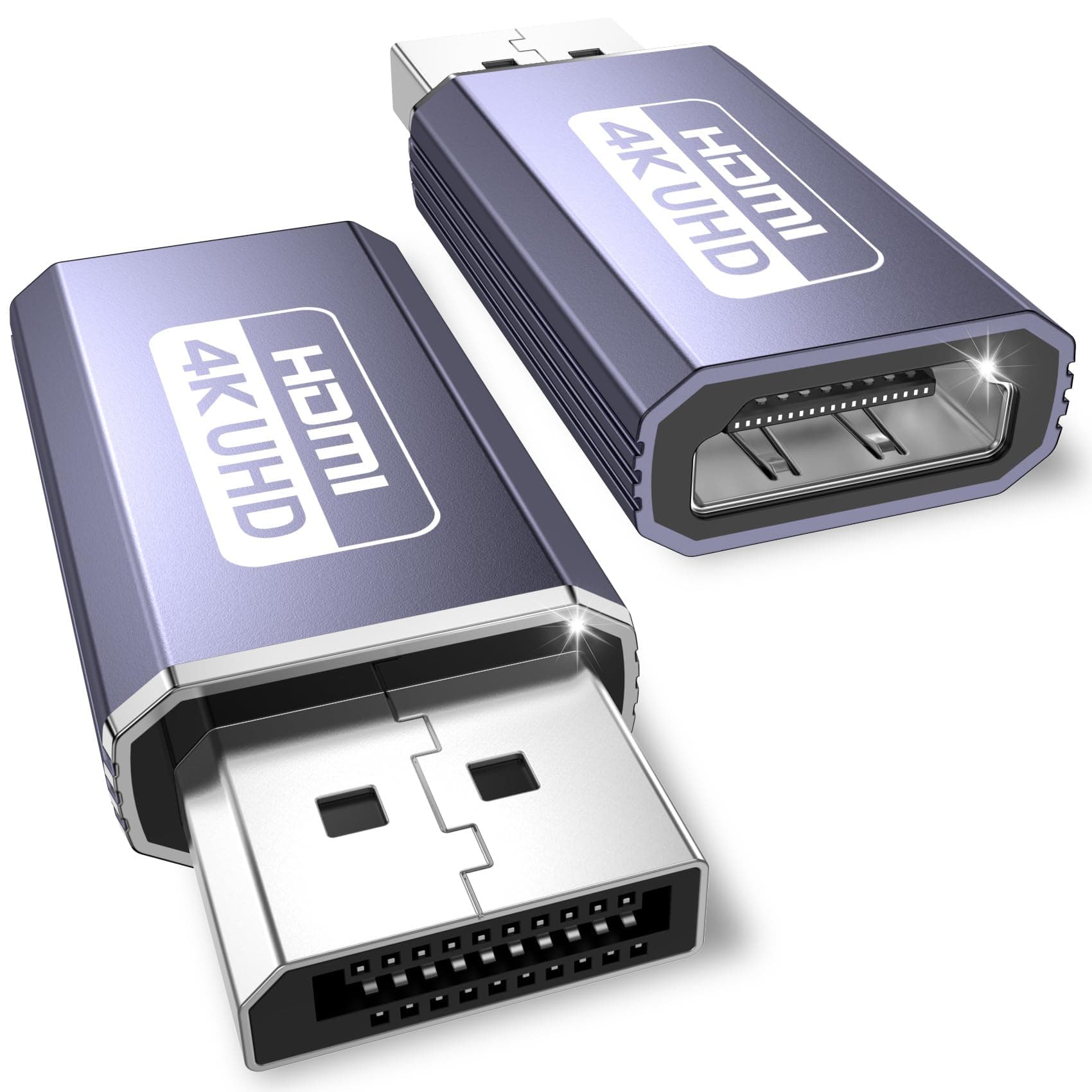 DisplayPort auf HDMI Adapter 4K, 2-Stück Unidirektional DP auf HDMI, 4K@60Hz/4K@30Hz/2K@60Hz/1080P@120Hz, Adapter Displayport auf HDMi Kompatibel mit Lenovo, HP, Dell, GPU, AMD, NVIDIA, Desktop Angebot bei HelloDeals
