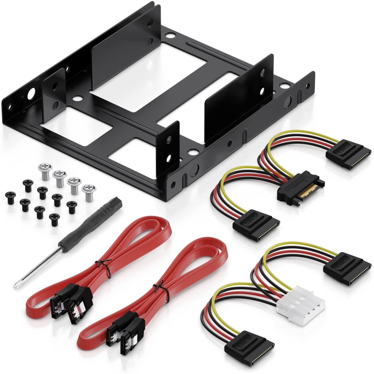 deleyCON Einbaurahmen SET für 2x 2,5" Festplatten SSD's auf 3,5" Adapter Wechselrahmen Halterung inkl. Schrauben 2 SATA Kabel 2 Stromadapter & Schraubendreher Angebot bei HelloDeals