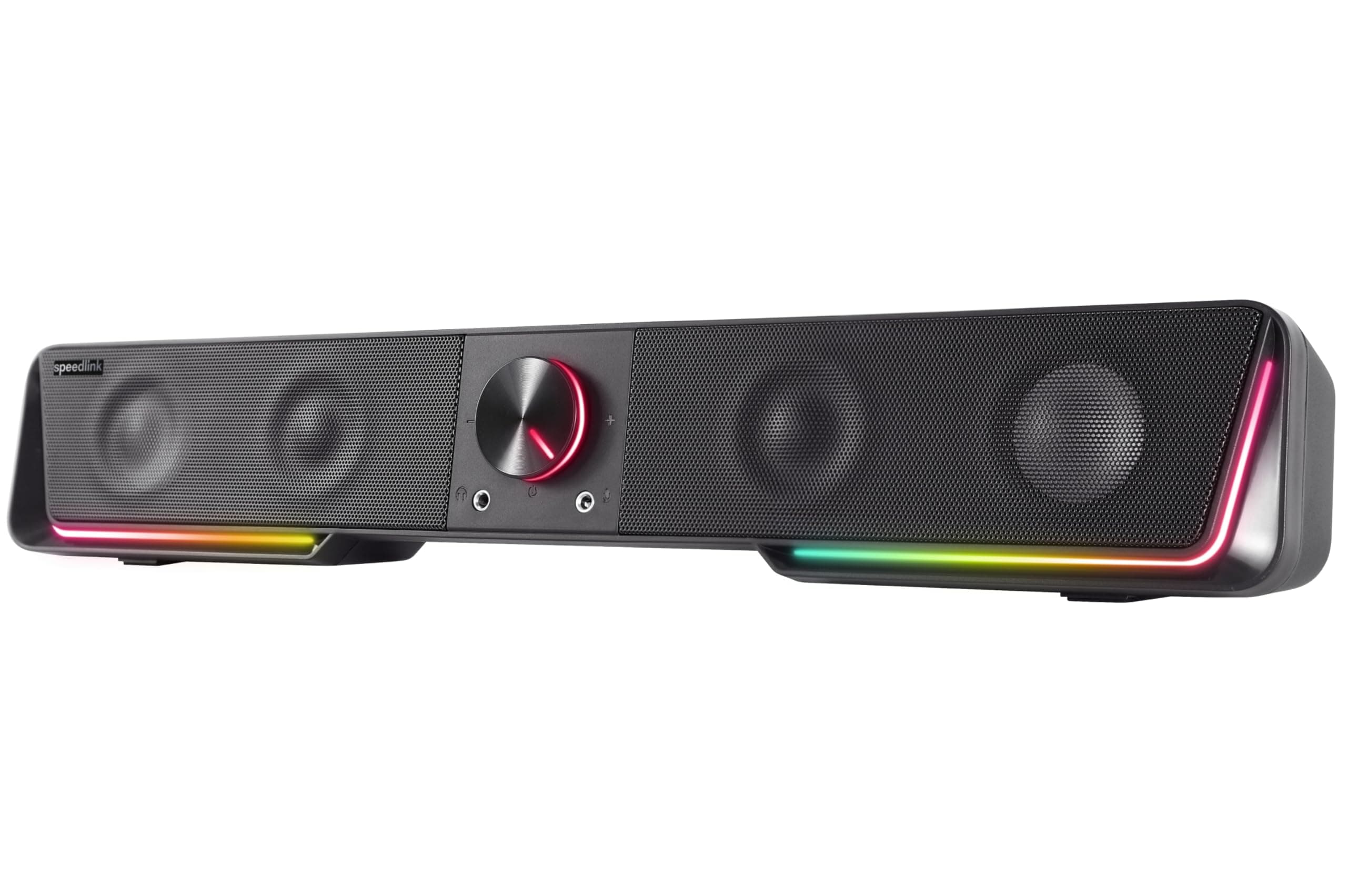 Speedlink Gravity RGB Stereo Soundbar – PC Lautsprecher mit Bluetooth Verbindung für Smartphone/Tablet und 3,5mm Klinke, RGB Beleuchtung, Kopfhörer- und Mic-Anschluss, schwarz Angebot bei HelloDeals