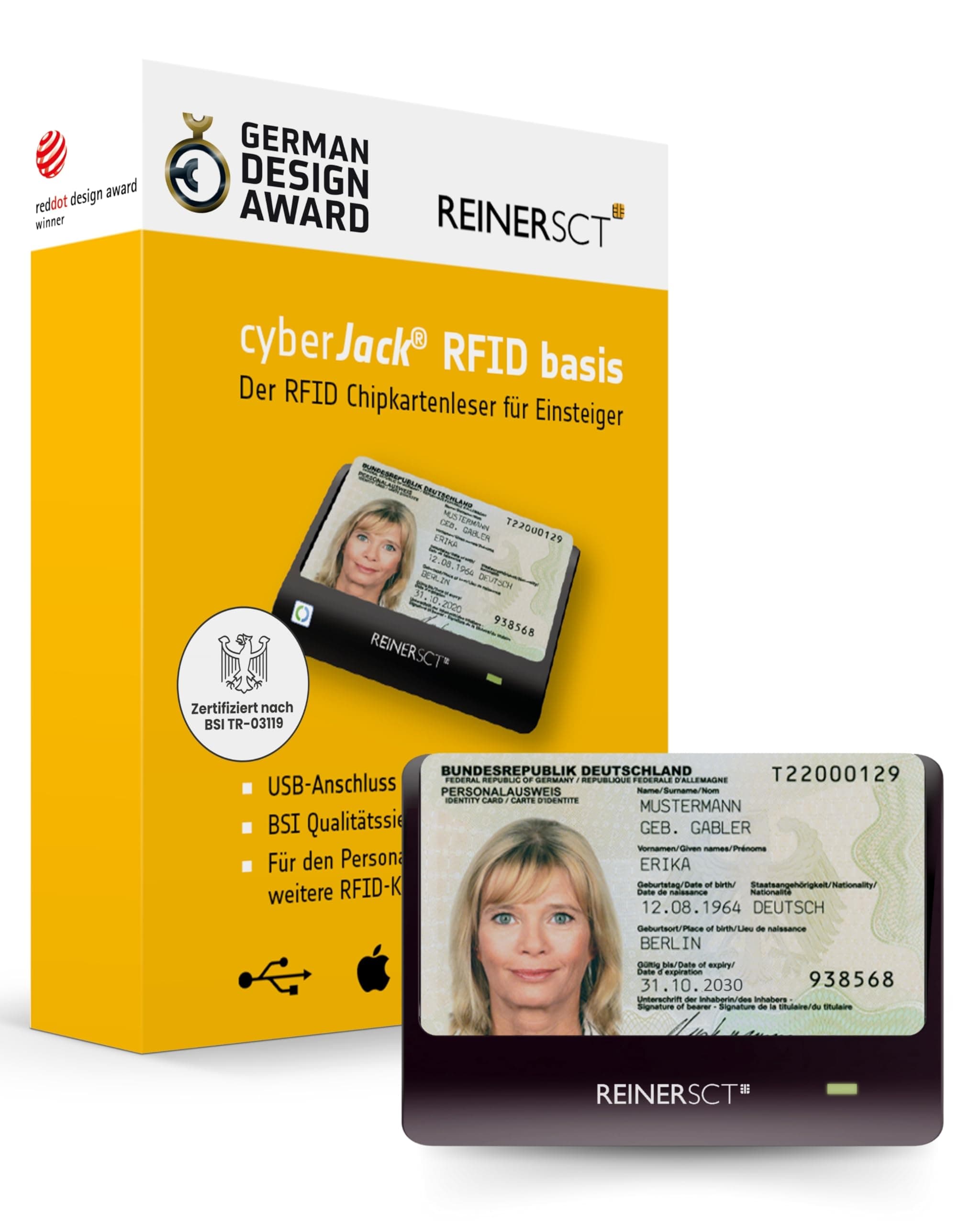 REINER SCT cyberJack RFID Basis I Chipkartenleser für kontaktlose RFID-Chipkarten I Kartenlesegerät für den neuen Personalausweis I Card Reader mit USB-Anschluss I eID Lesegerät Angebot bei HelloDeals
