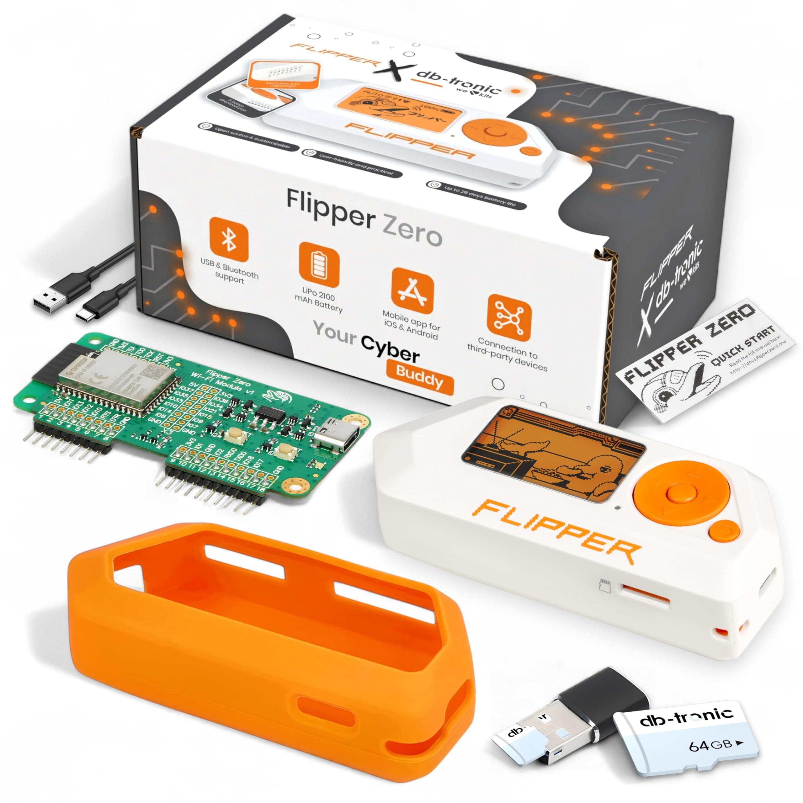 Flipper Zero Starter Full Set | Flipper Zero | WiFi-Board | Silikonhülle | 64GB Speicherkarte | USB-Kartenleser Angebot bei HelloDeals