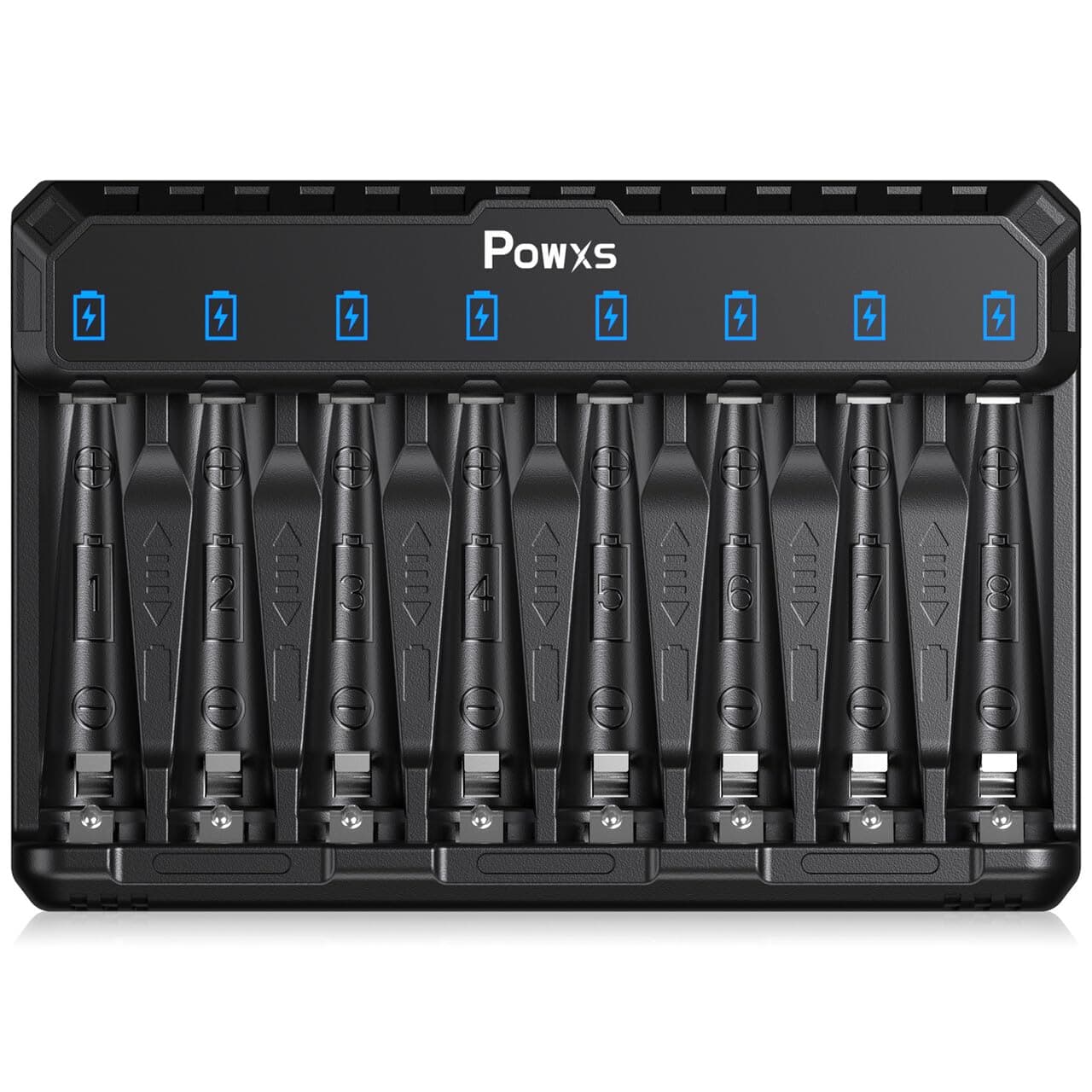 POWXS AA AAA Akku Ladegerät für NIMH/NICD/Lithium/Li-ion AA AAA 1.2V 1.5V Akku, 8-Ladeplatz Wiederaufladbare Universal Schnell Batterie Ladegerät mit LED Anzeige & mit USB-C Eingang Angebot bei HelloDeals