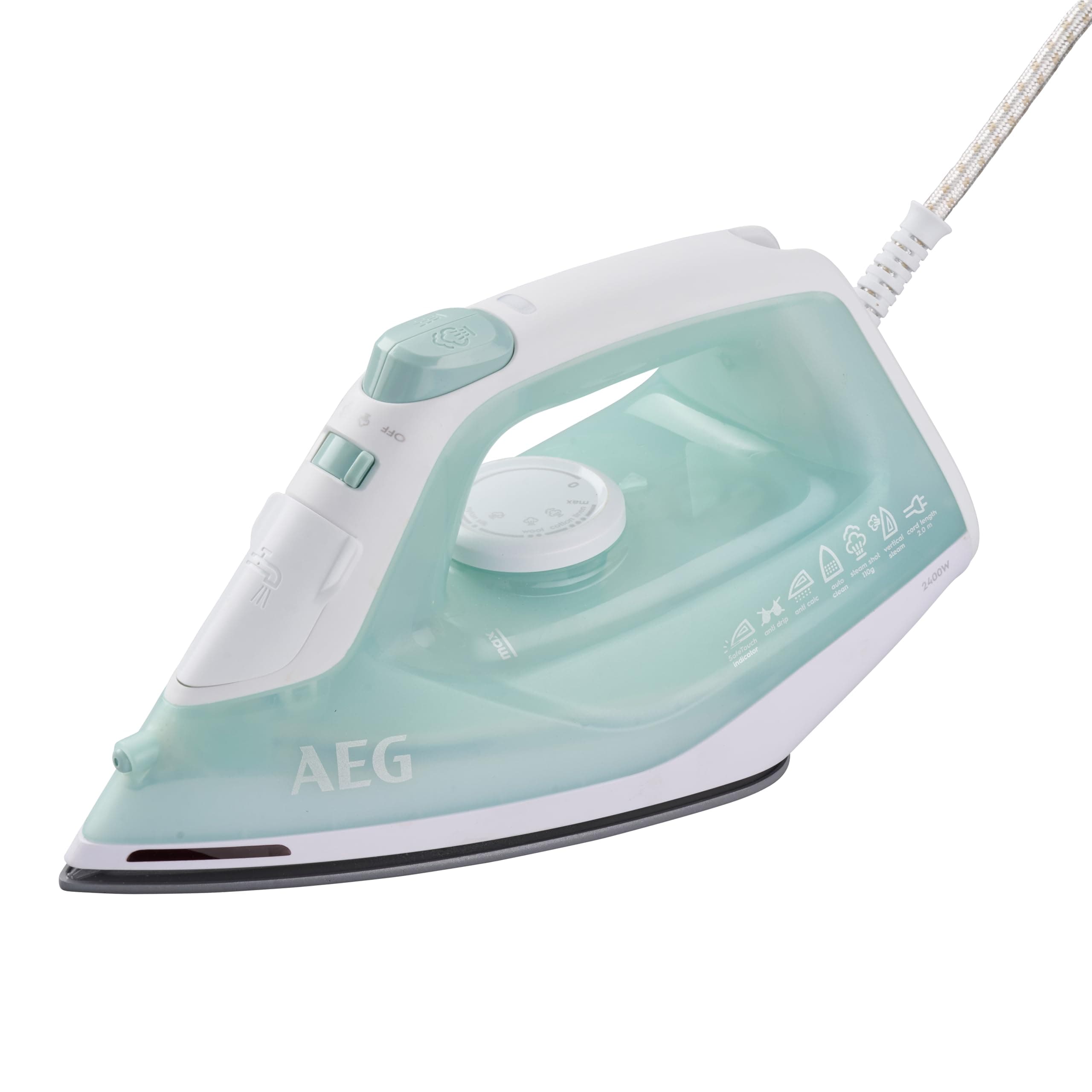 AEG Dampfbügeleisen, 2400 W, 110g Dampfstoß, 0-30g Dampf/Min., Restwärmeanzeige, Keramik Bügelsohle, Gleitfähigkeit, 250 ml Wassertank, 2 m Kabel, Anti-Kalk System, Hellgrün, weiß, DB 1740LG 110 g/Dampfstoß Serie 3000 Hellgrün/Weiß Angebot bei HelloDeals