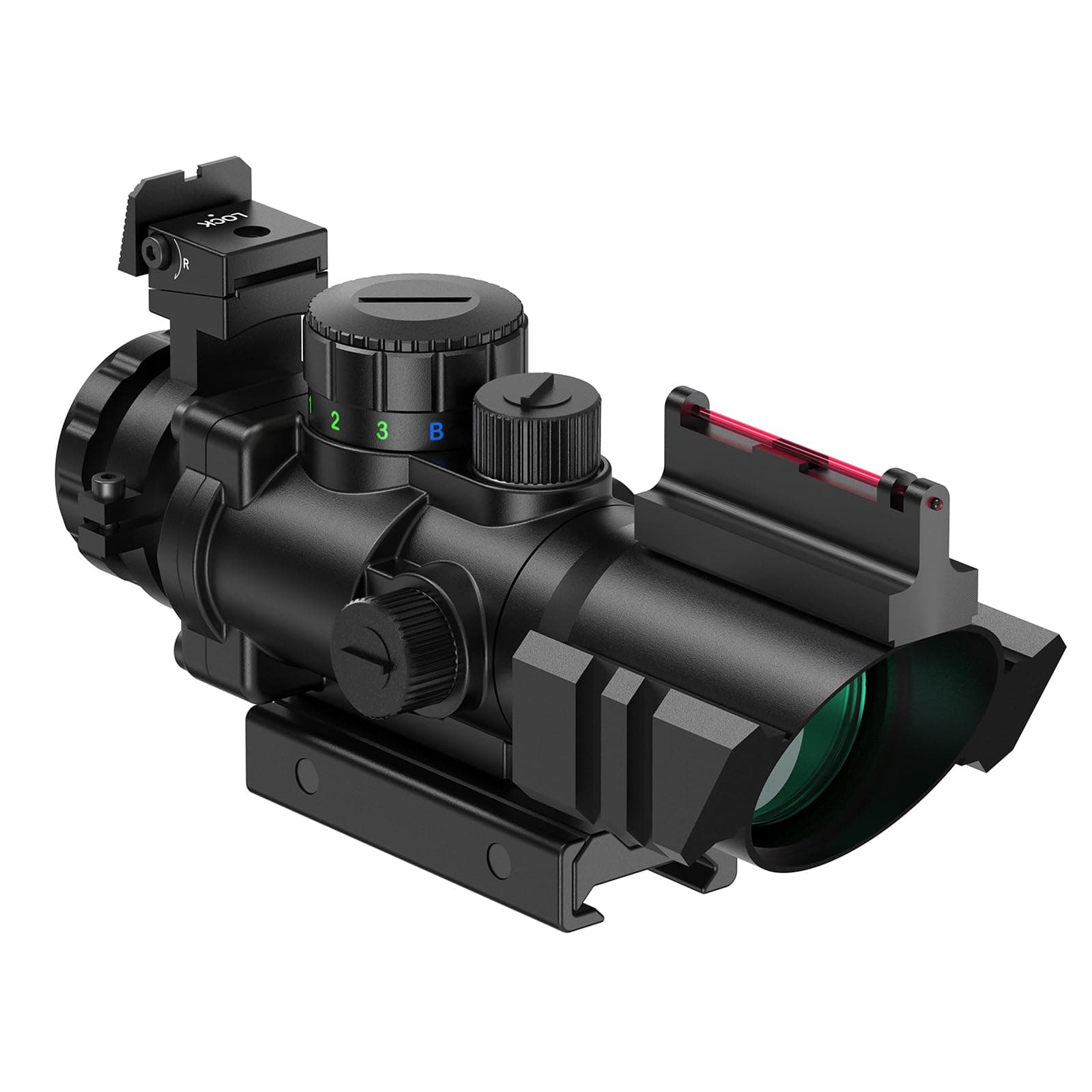 Feyachi Zielfernrohr 4x32mm Leuchtpunktvisier Rot-Grün-Blau Illuminated Airsoft Red Dot Visier mit Top Fiberoptik für Jagd, Softair und Armbrust mit 20mm/22mm Montage R122 Zielfernrohr Angebot bei HelloDeals