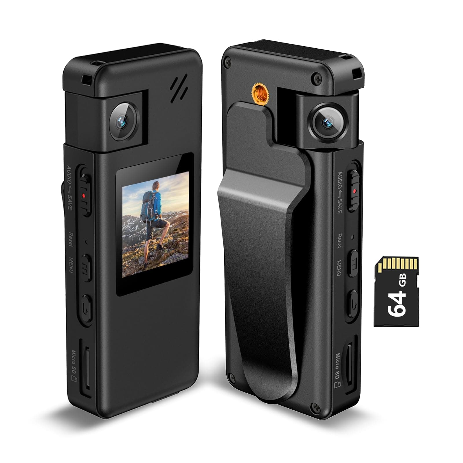 A32 64GB Körperkamera, Portable Kamera mit 180° drehbarem Objektiv und Bewegungserkennung, 1080P Camcorder mit Audio und Video Aufnahme für Outdoor Sport Polizei Lieferung Radsport Helm Angebot bei HelloDeals