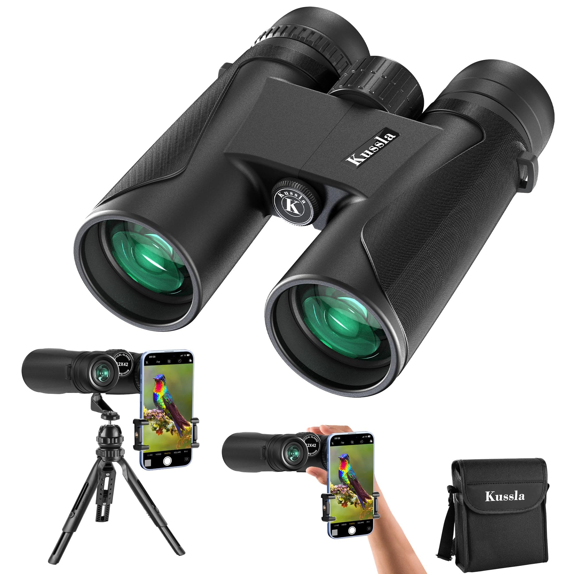 12x42 HD Fernglas Erwachsene und Kinder, Fernglas mit Nachtsicht Wasserdicht Ferngläser Klein mit Stativ Smartphone-Adapter, Binoculars Kompakt für Vogelbeobachtung, Jagd, Wandern Angebot bei HelloDeals